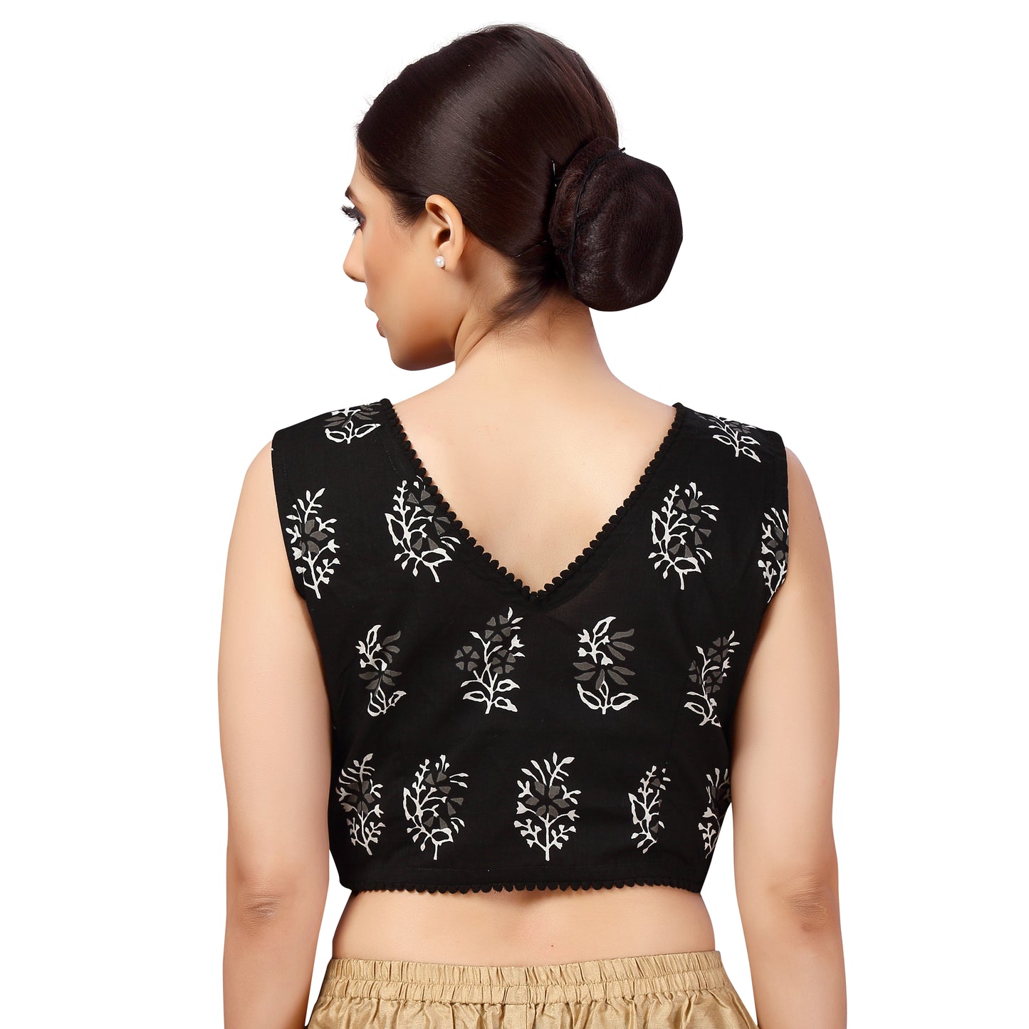 Women's Black Block Print Cotton Blouse (Design 2638)