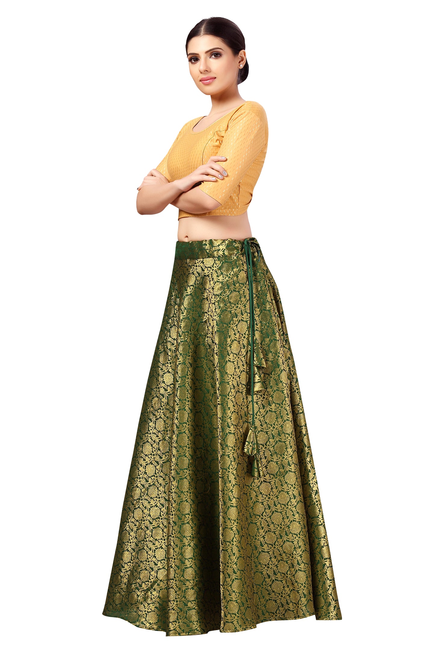 Women's Polyester Brocade Wedding Sangeet Skirt Lehenga (2644 - Bottle Green)
