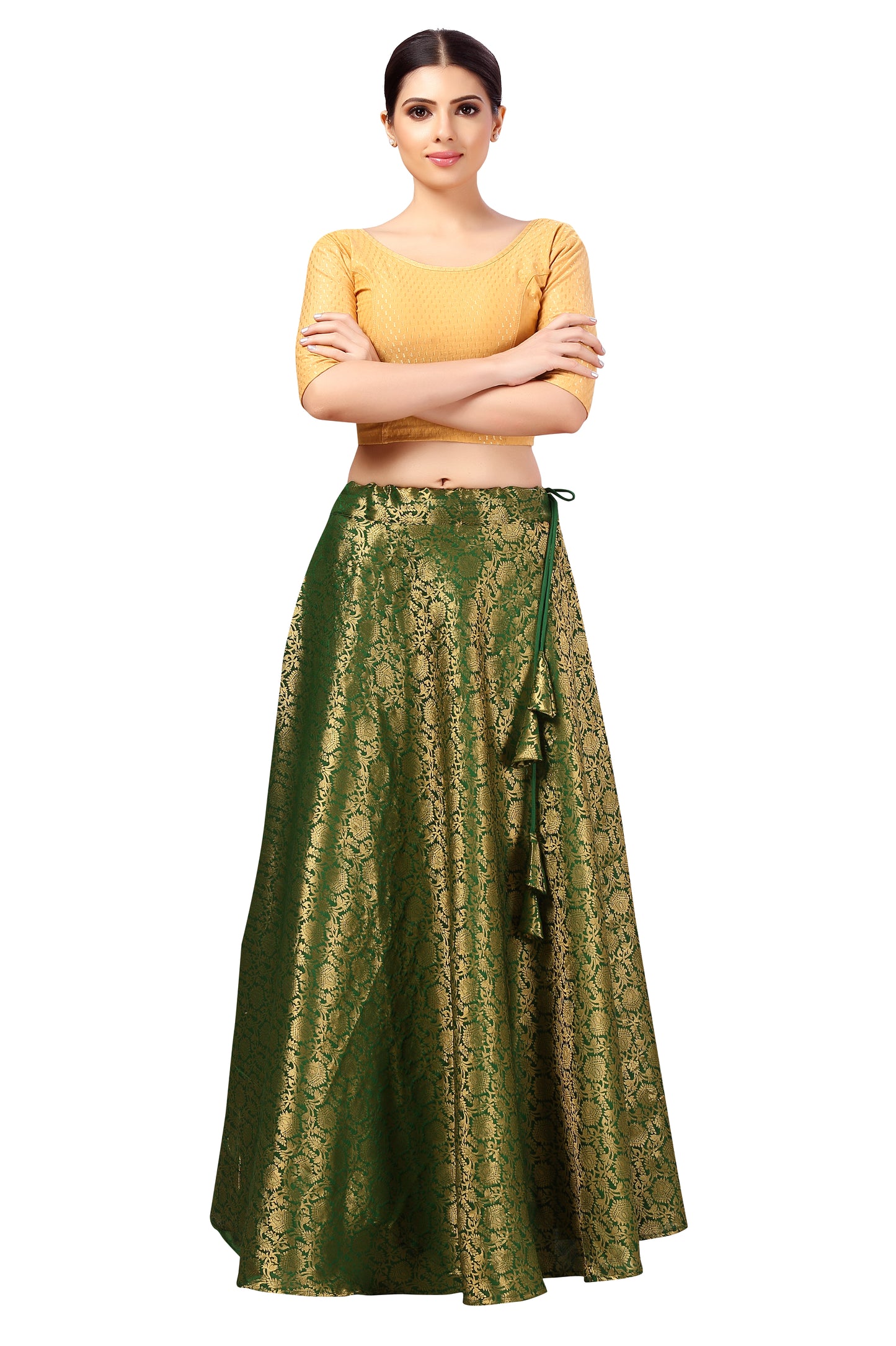 Women's Polyester Brocade Wedding Sangeet Skirt Lehenga (2644 - Bottle Green)