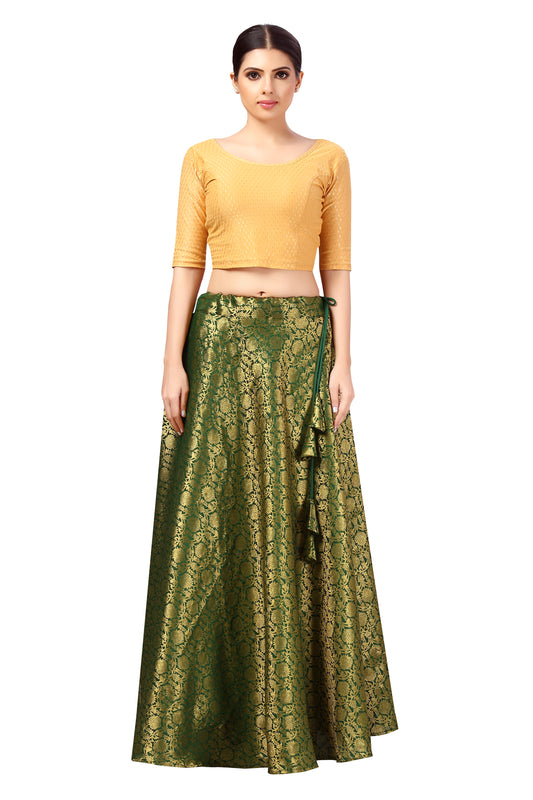 Women's Polyester Brocade Wedding Sangeet Skirt Lehenga (2644 - Bottle Green)