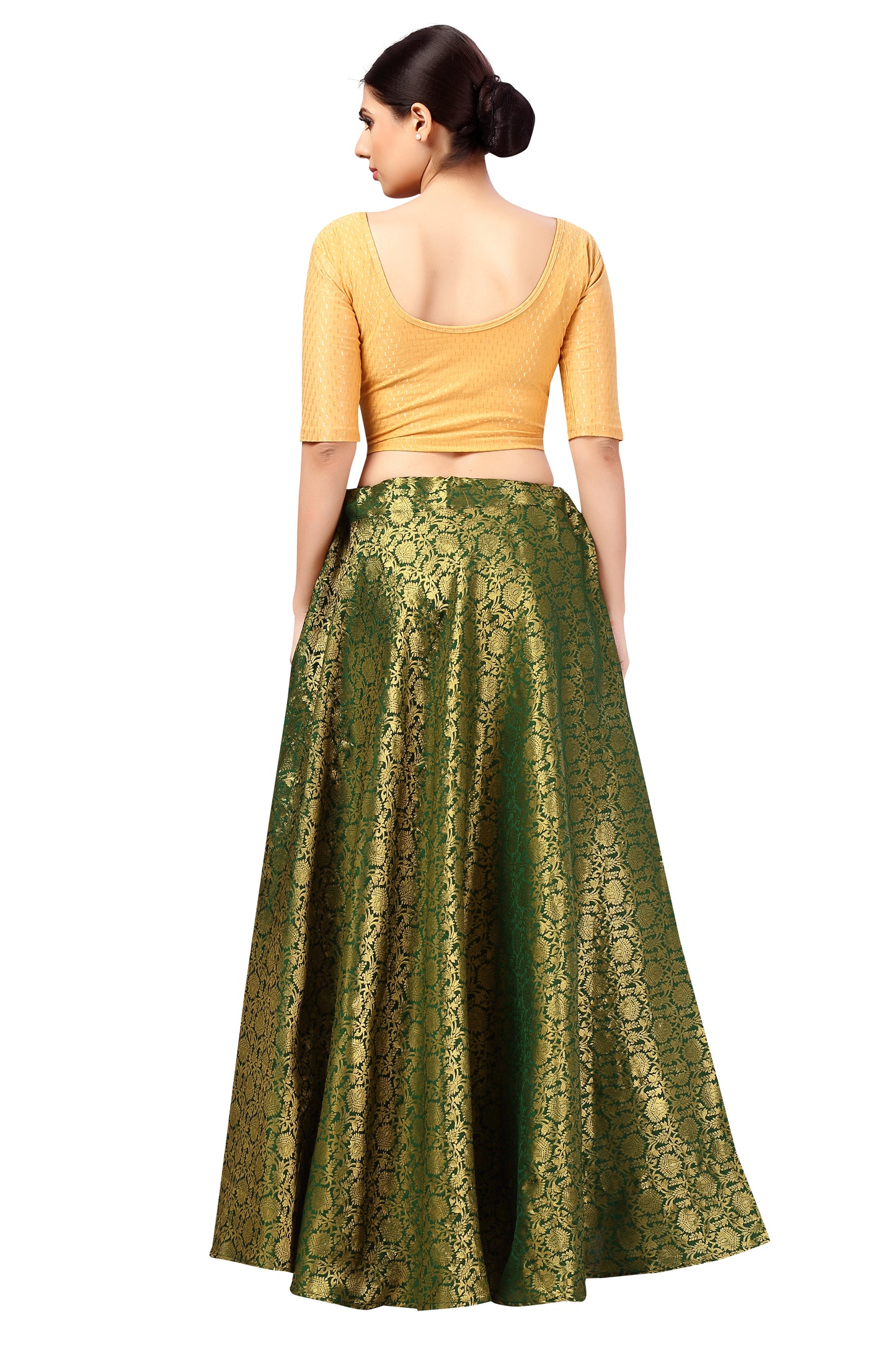 Women's Polyester Brocade Wedding Sangeet Skirt Lehenga (2644 - Bottle Green)