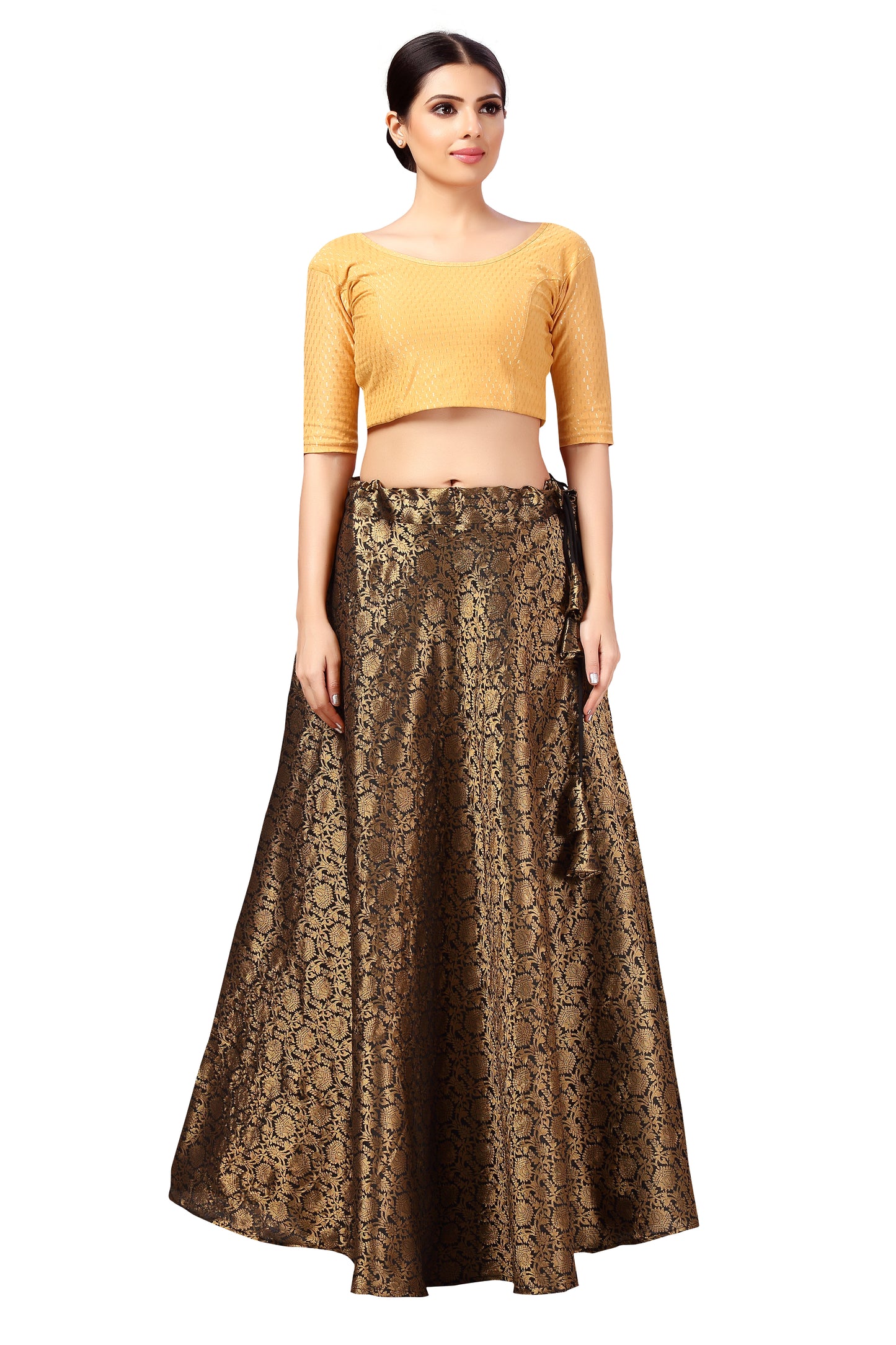 Women's Polyester Brocade Wedding Sangeet Skirt Lehenga (2644 - Black)