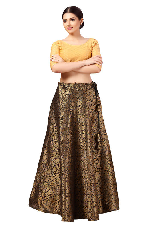 Women's Polyester Brocade Wedding Sangeet Skirt Lehenga (2644 - Black)