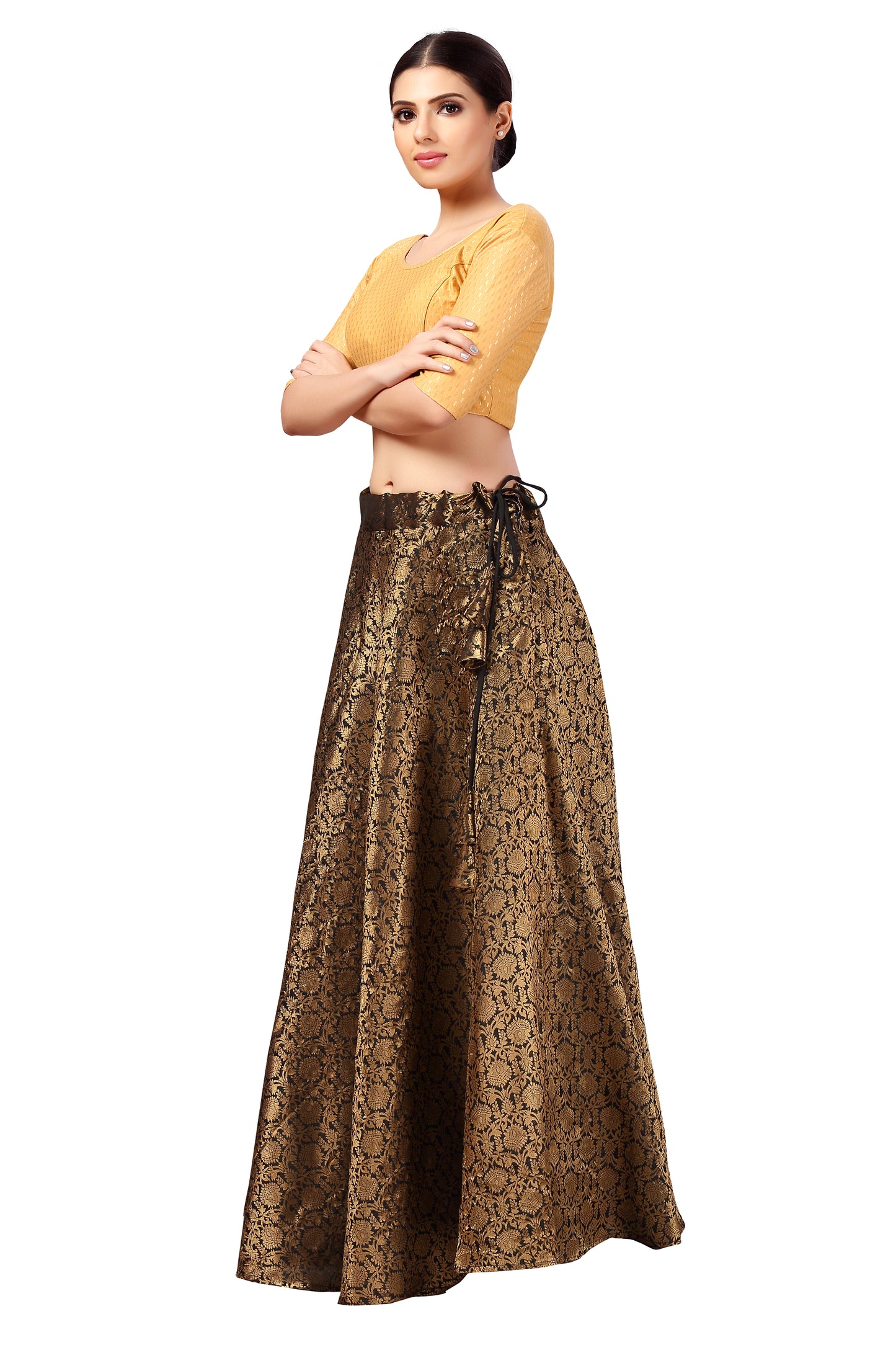 Women's Polyester Brocade Wedding Sangeet Skirt Lehenga (2644 - Black)