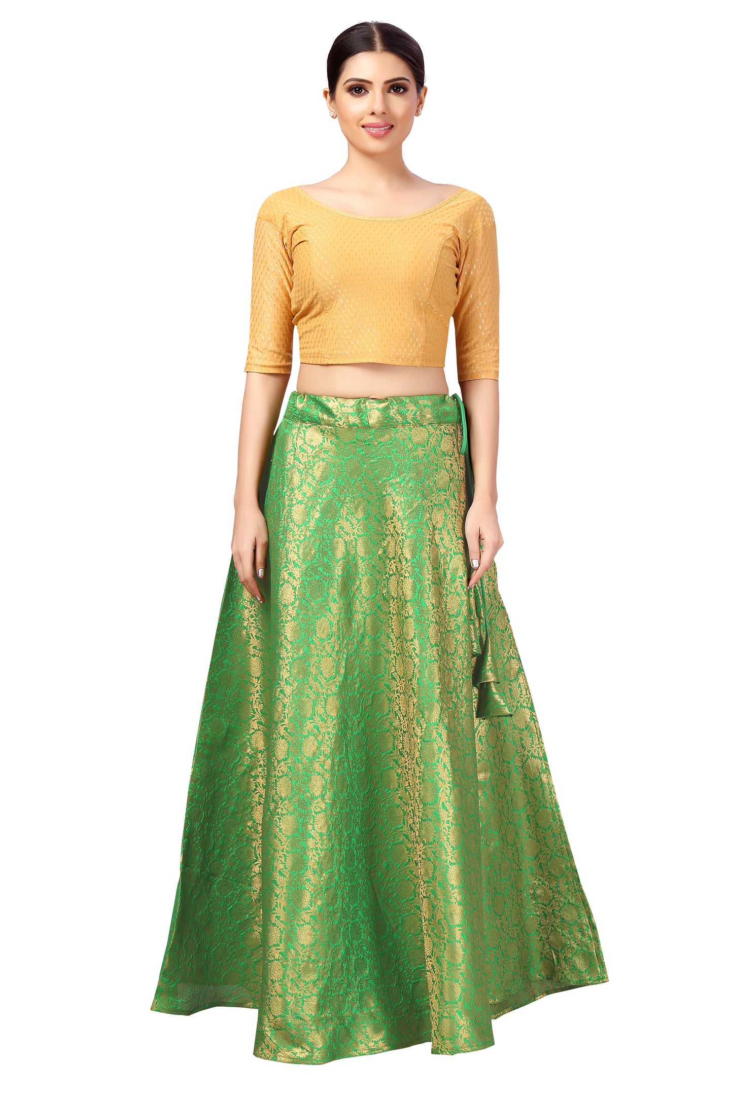 Women's Green Polyester Brocade Skirt (Design 2644)