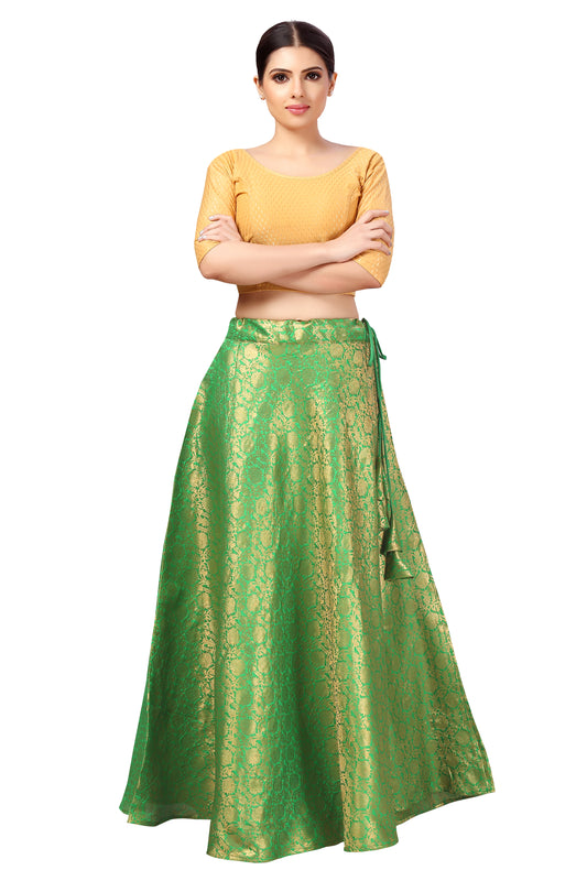 Women's Green Polyester Brocade Skirt (Design 2644)