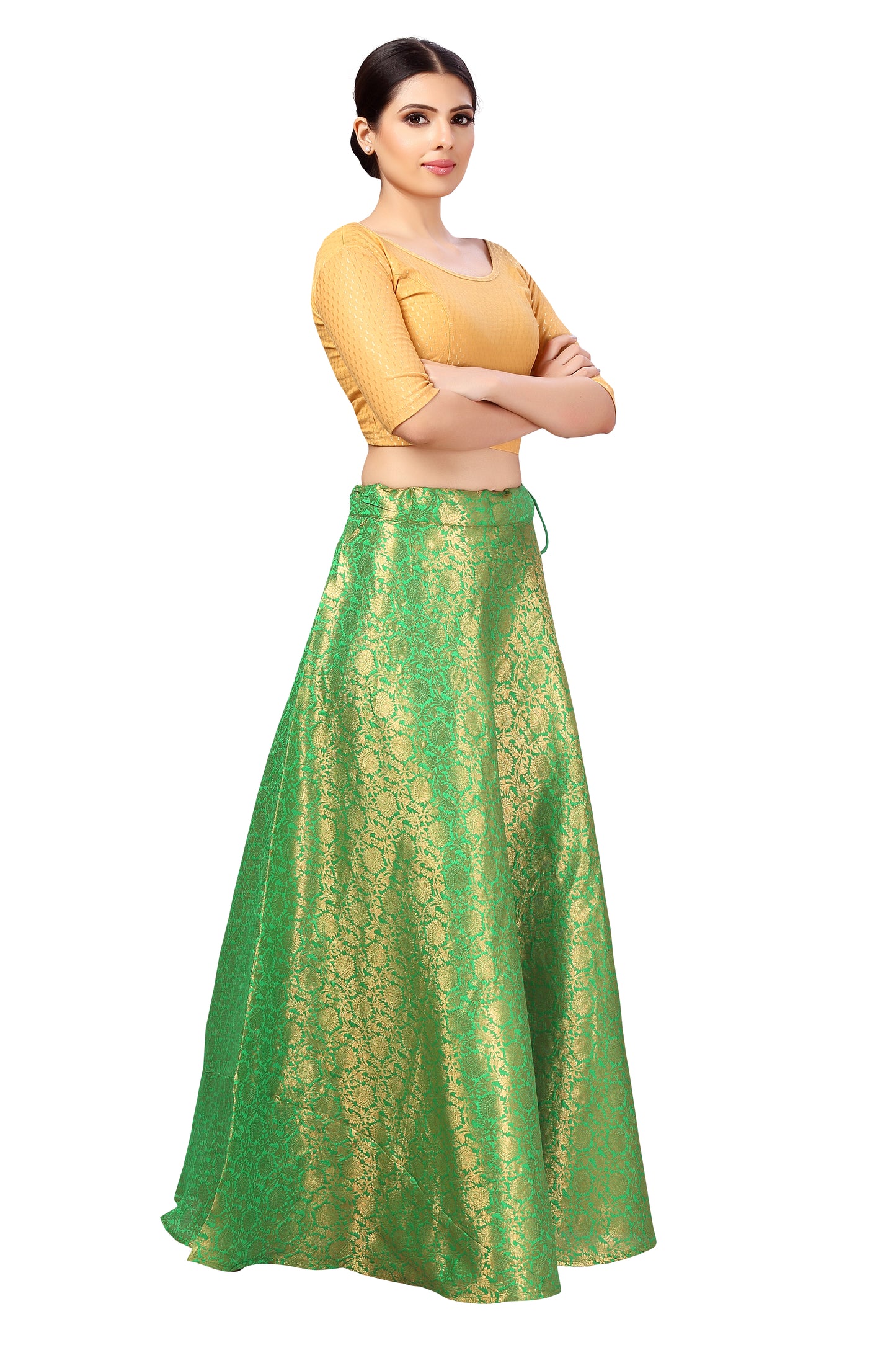 Women's Green Polyester Brocade Skirt (Design 2644)