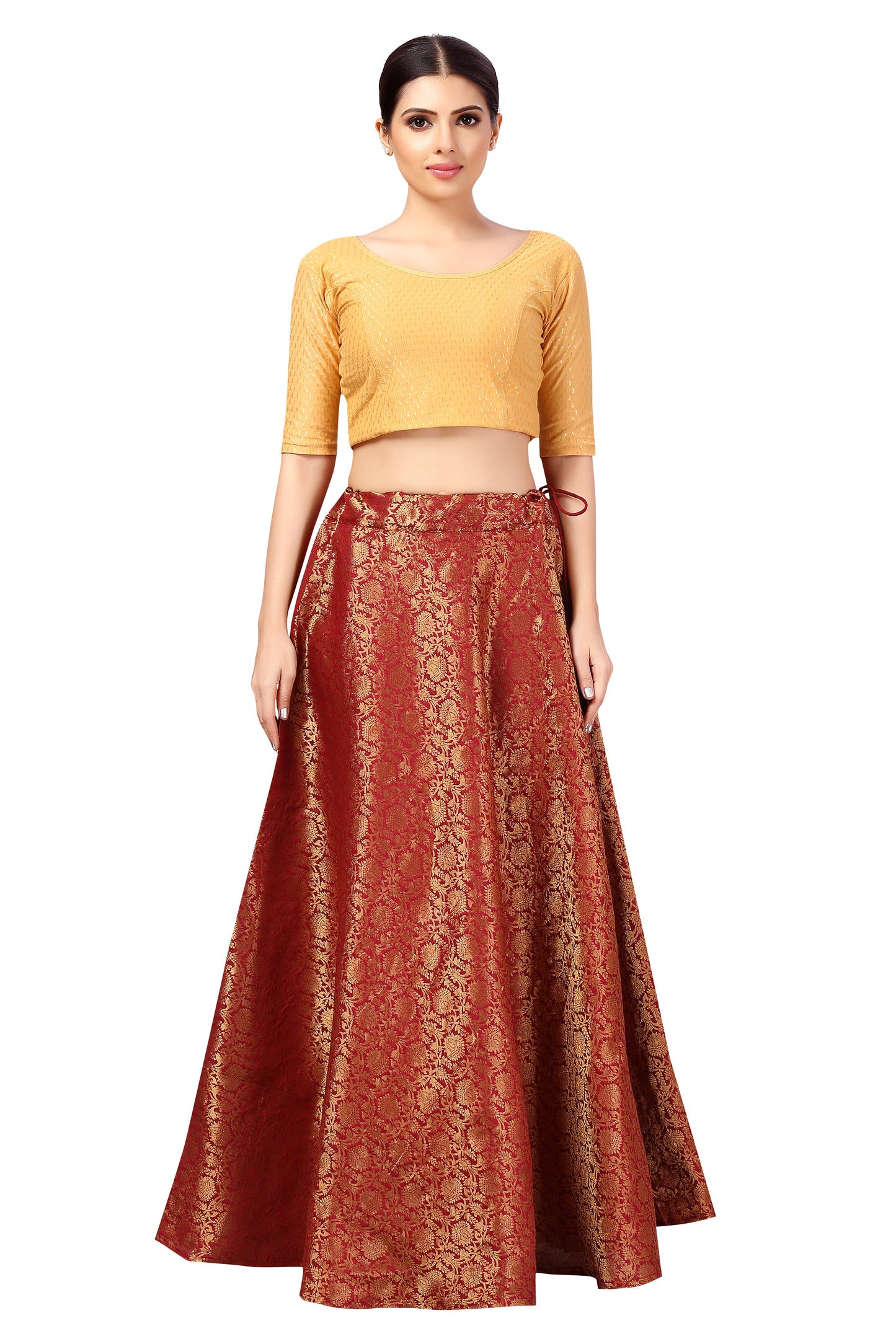 Women's Maroon Polyester Brocade Skirt (Design 2644)