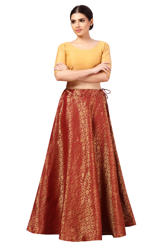 Women's Maroon Polyester Brocade Skirt (Design 2644)