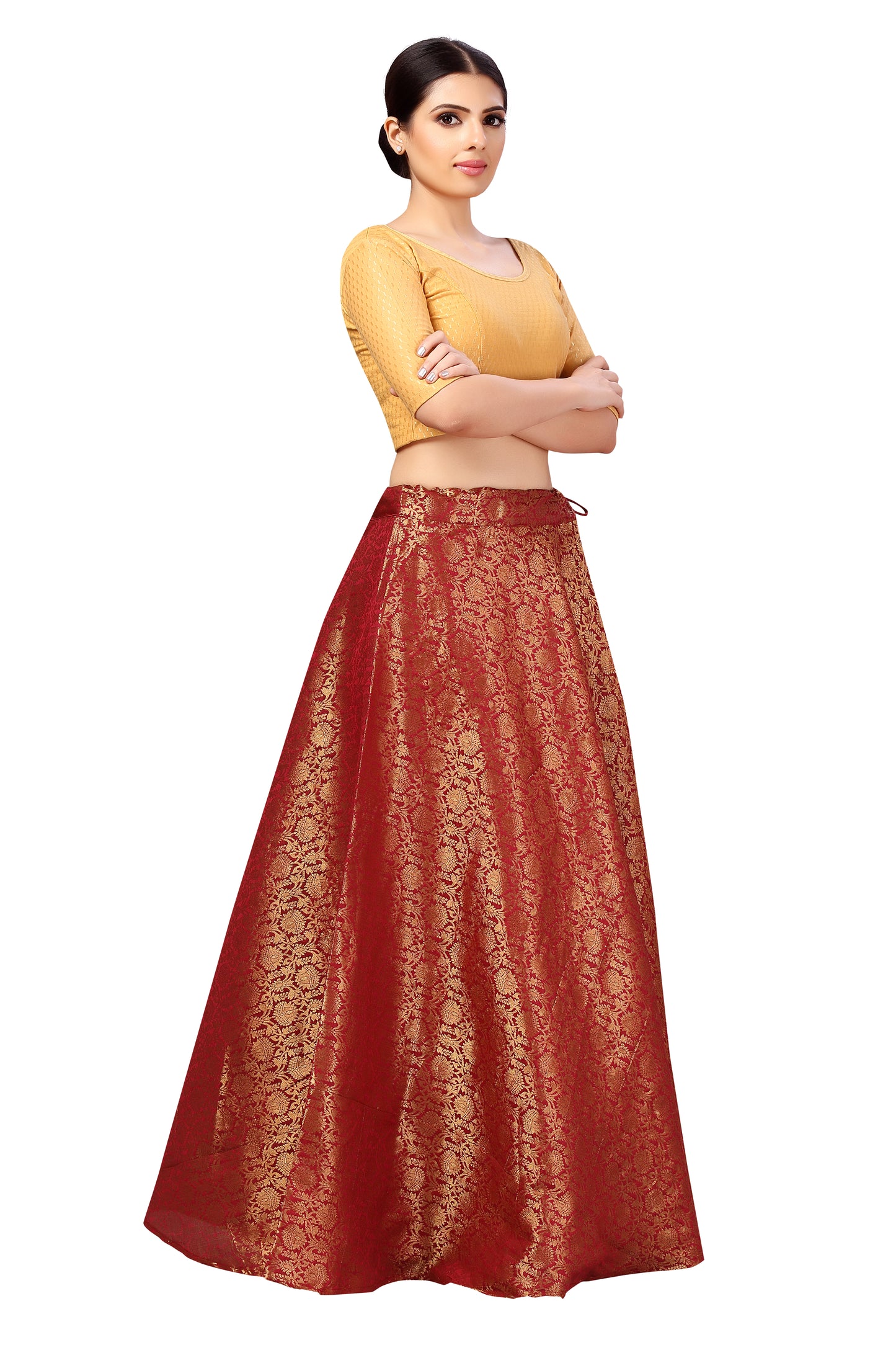 Women's Maroon Polyester Brocade Skirt (Design 2644)