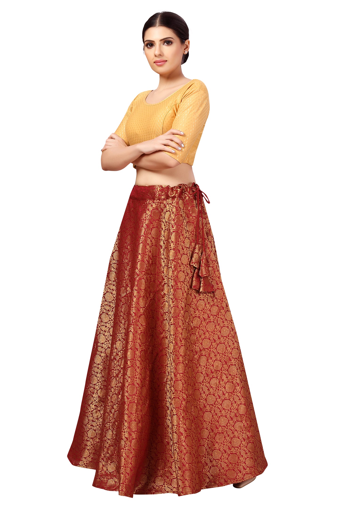 Women's Maroon Polyester Brocade Skirt (Design 2644)