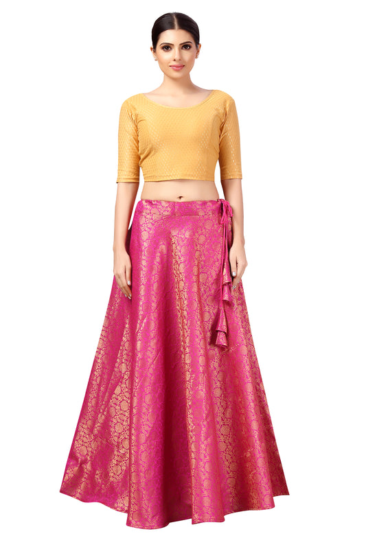 Women's Polyester Brocade Wedding Sangeet Skirt Lehenga (2644 - Pink)