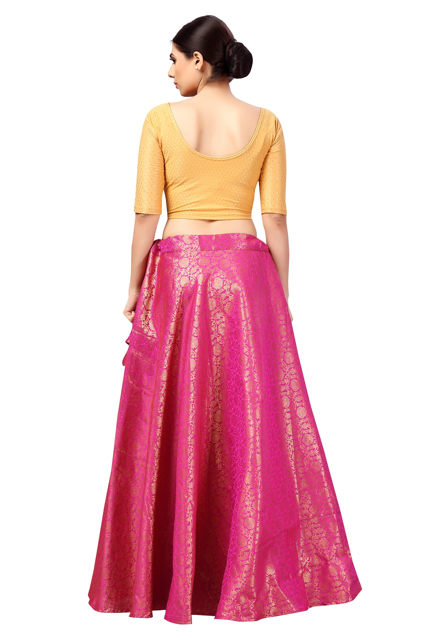 Women's Polyester Brocade Wedding Sangeet Skirt Lehenga (2644 - Pink)