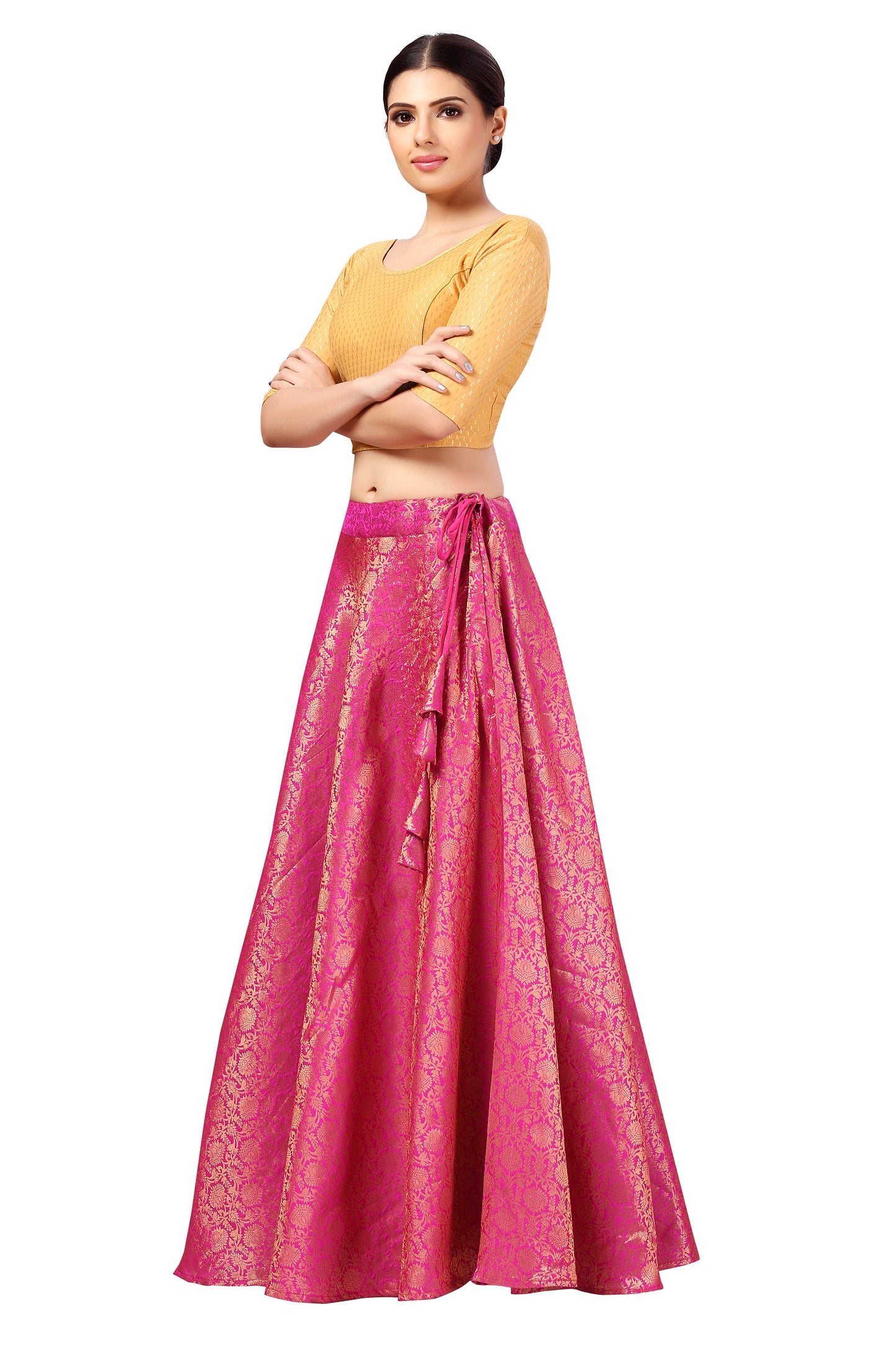 Women's Polyester Brocade Wedding Sangeet Skirt Lehenga (2644 - Pink)