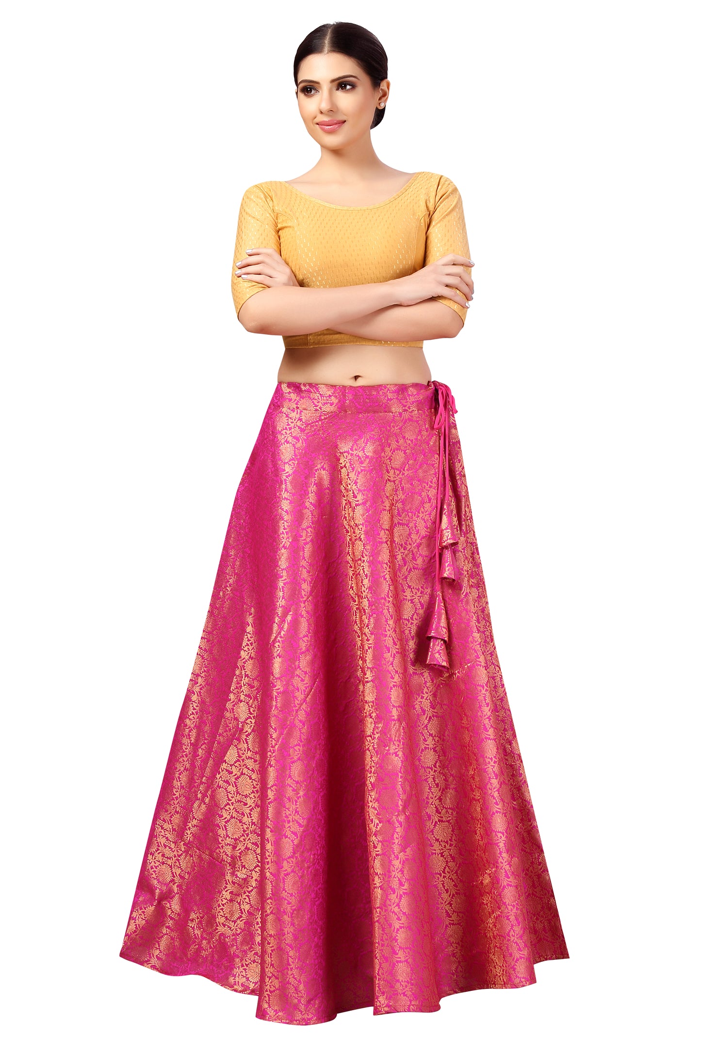 Women's Polyester Brocade Wedding Sangeet Skirt Lehenga (2644 - Pink)