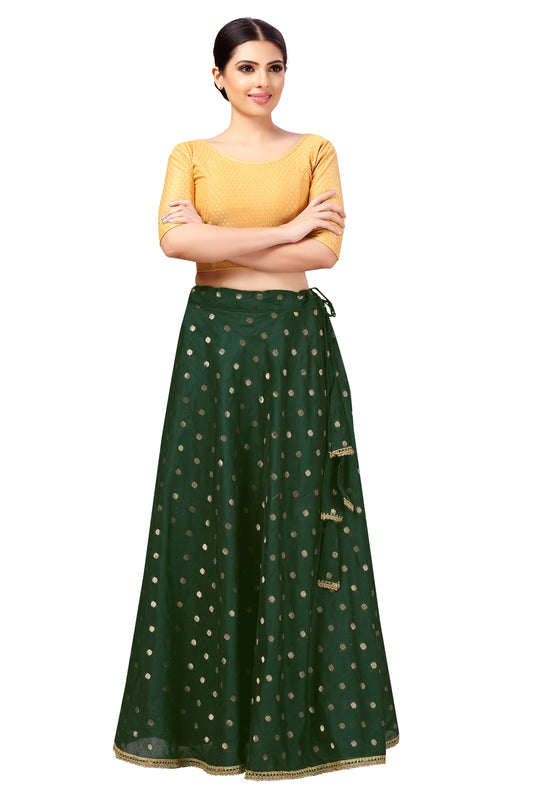 Women's Polyester Chanderi Silk Long Skirt Lehenga (2646 - Bottle Green)