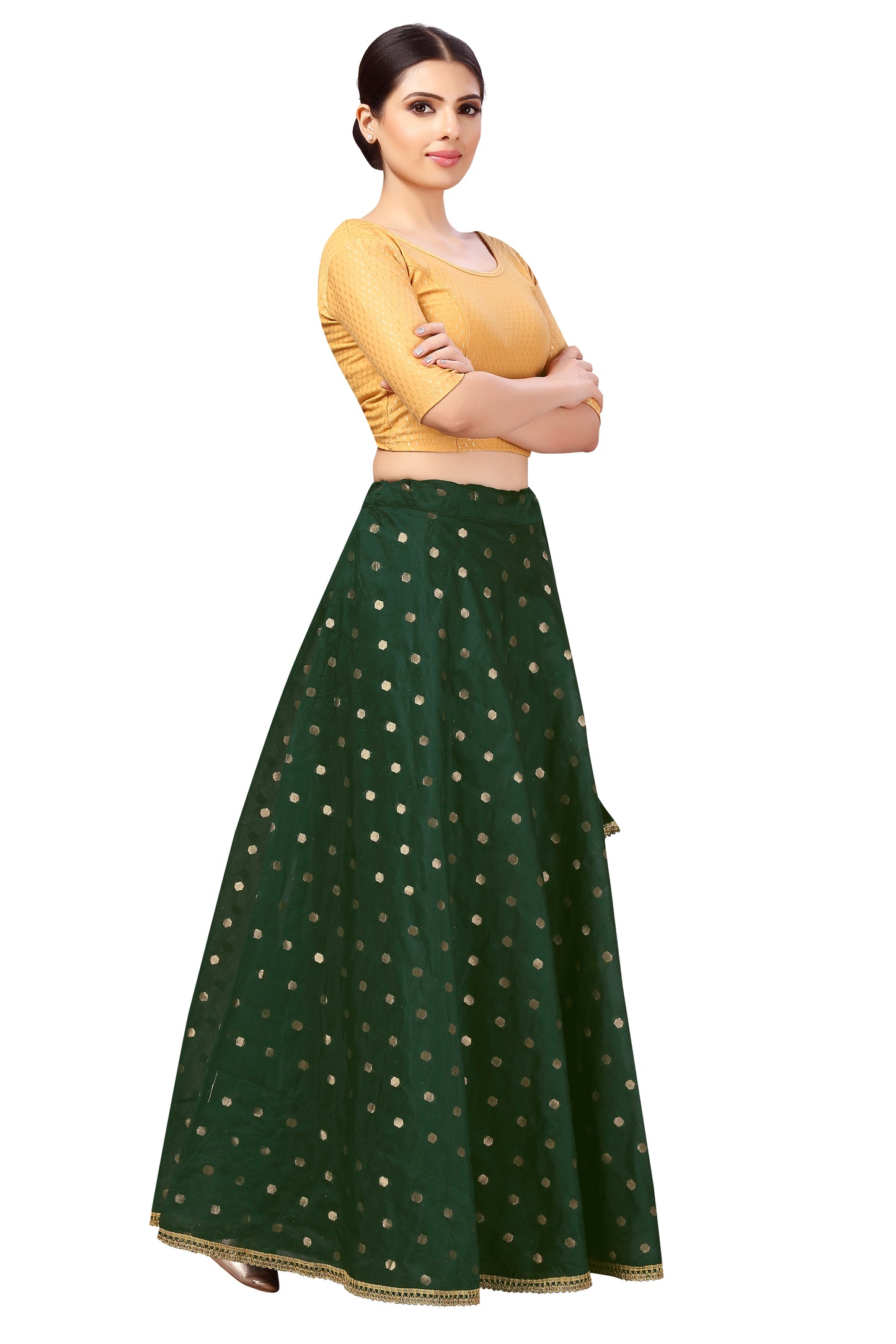 Women's Polyester Chanderi Silk Long Skirt Lehenga (2646 - Bottle Green)