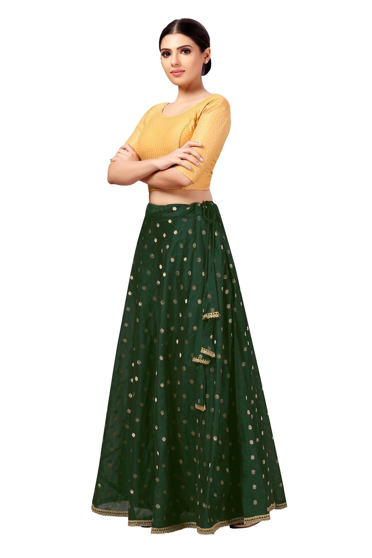 Women's Polyester Chanderi Silk Long Skirt Lehenga (2646 - Bottle Green)