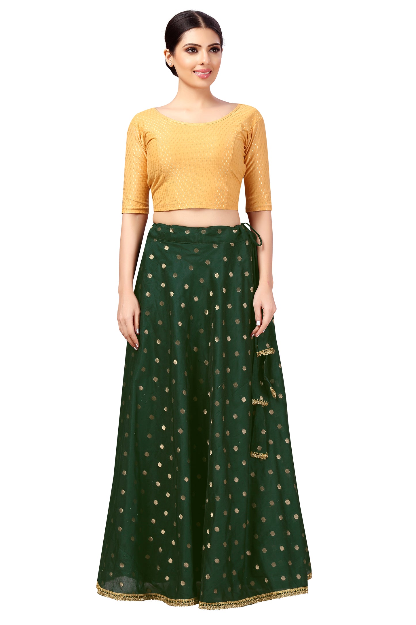 Women's Polyester Chanderi Silk Long Skirt Lehenga (2646 - Bottle Green)