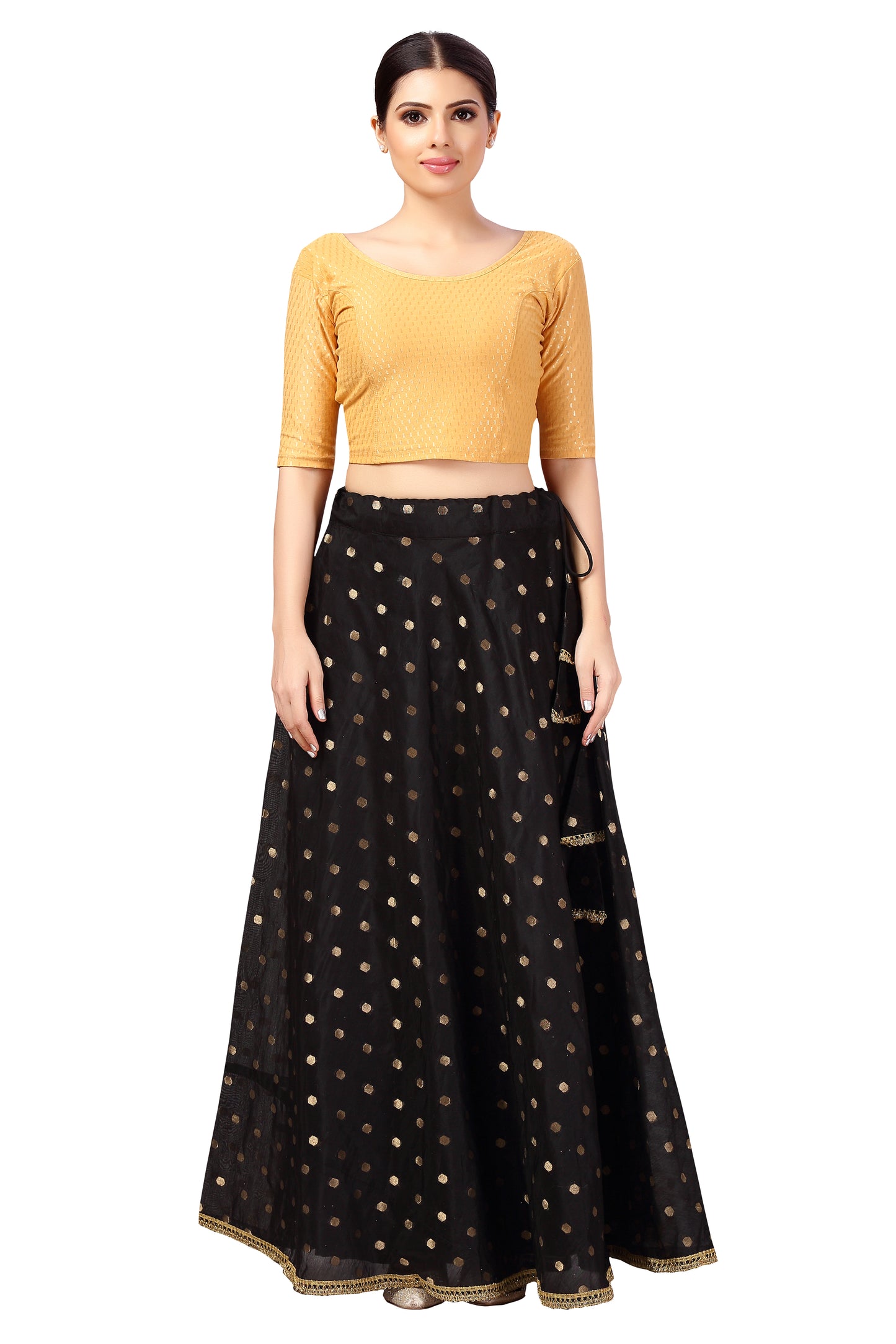 Women's Polyester Chanderi Silk Long Skirt Lehenga (2646 - Black)