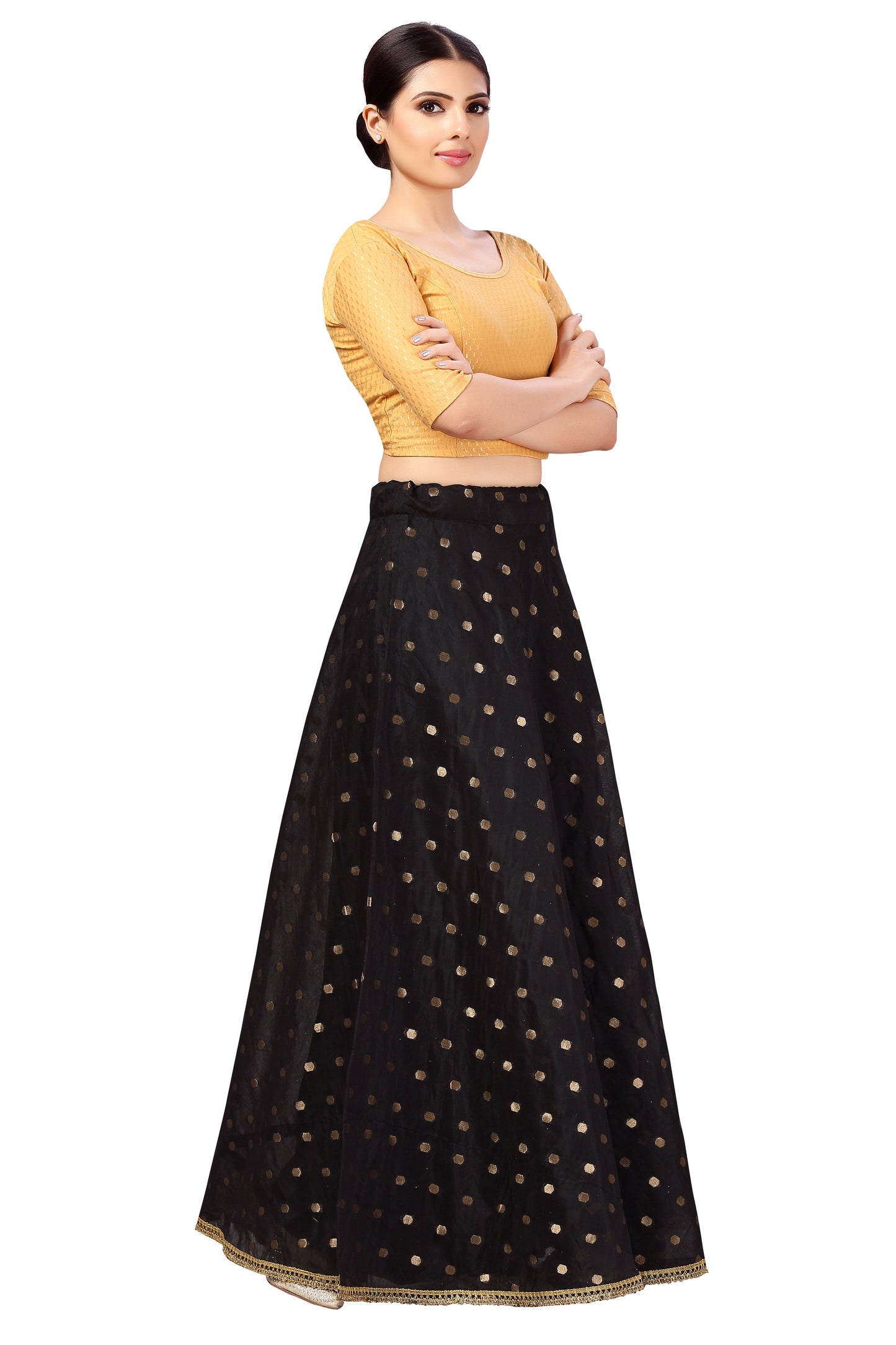 Women's Polyester Chanderi Silk Long Skirt Lehenga (2646 - Black)