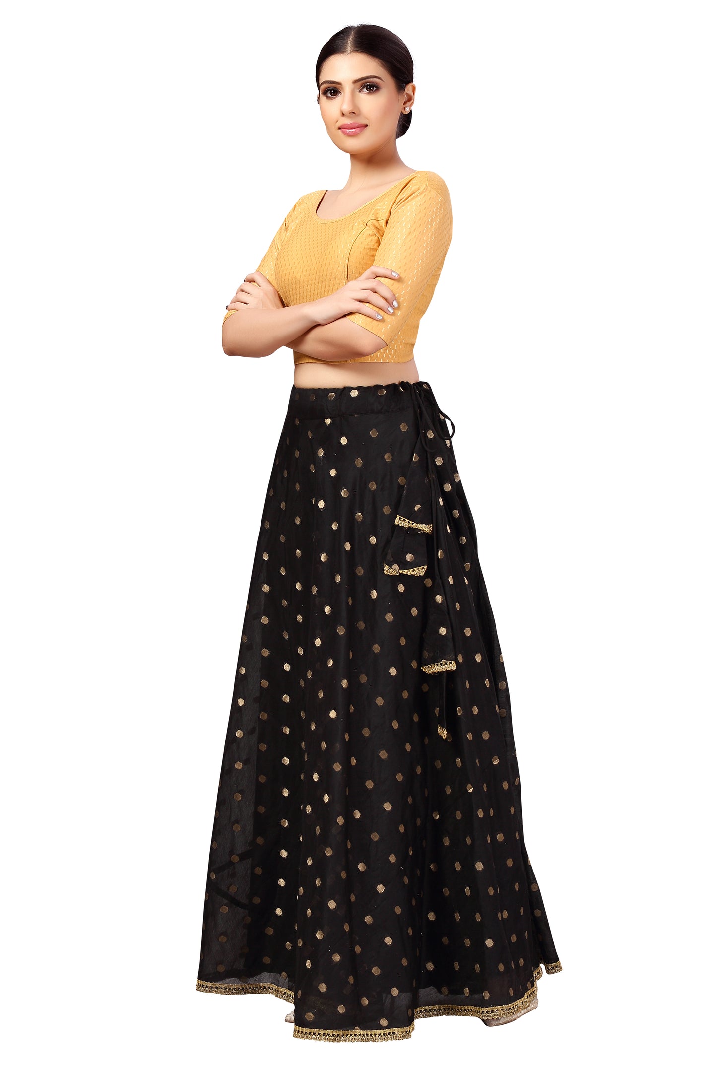 Women's Polyester Chanderi Silk Long Skirt Lehenga (2646 - Black)