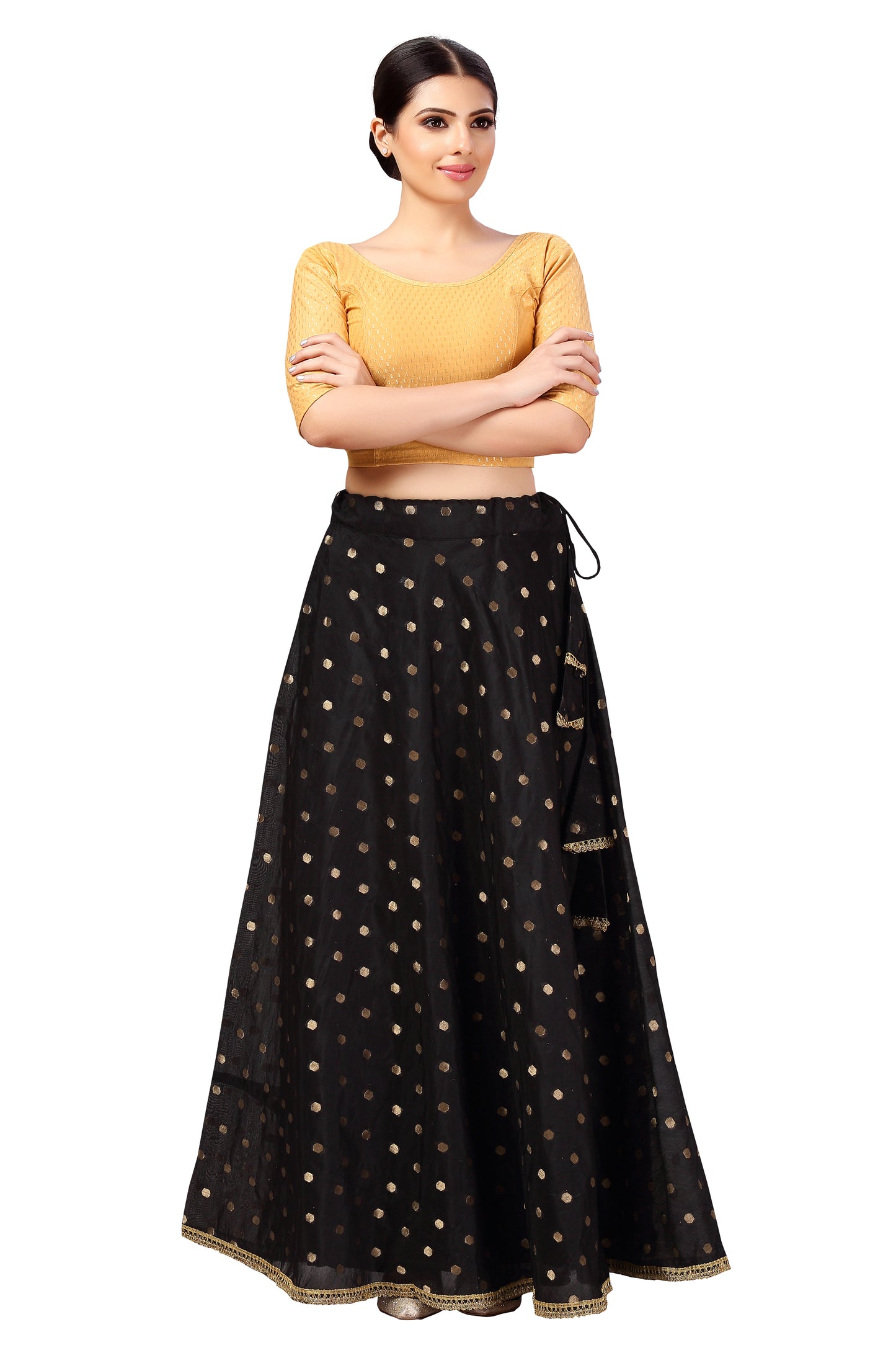 Women's Polyester Chanderi Silk Long Skirt Lehenga (2646 - Black)