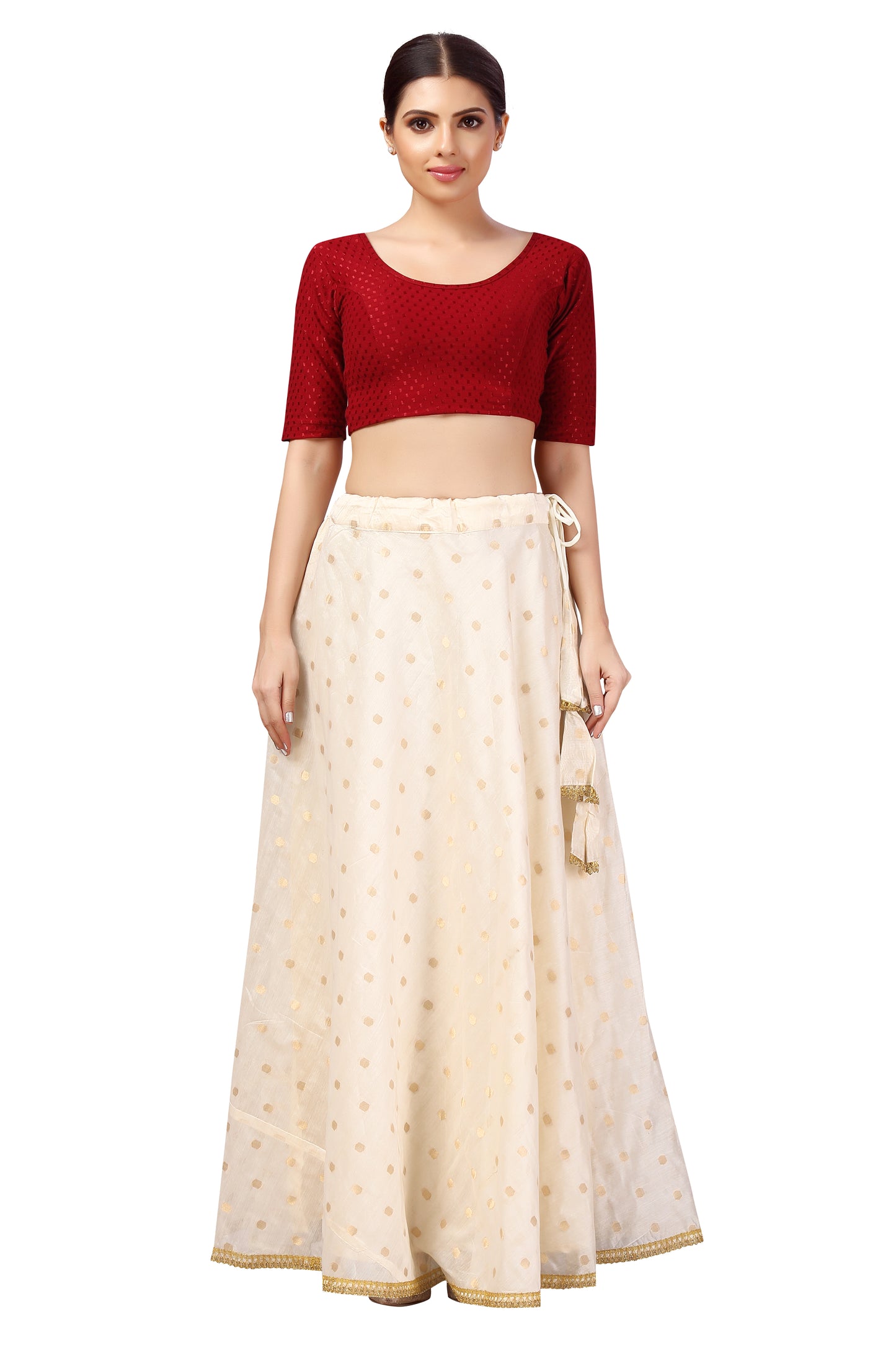 Women's Polyester Chanderi Silk Long Skirt Lehenga (2646 - Cream)