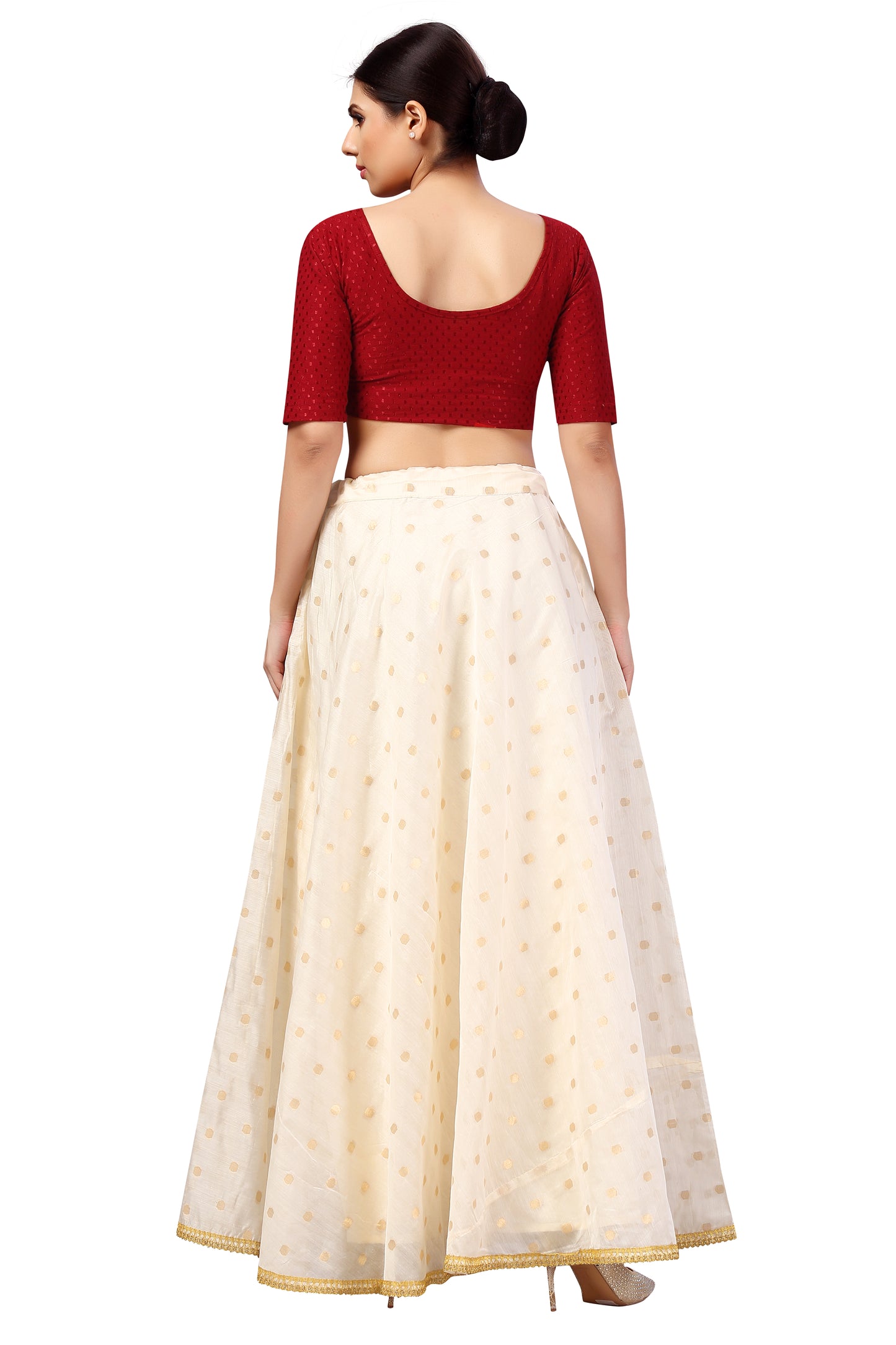 Women's Polyester Chanderi Silk Long Skirt Lehenga (2646 - Cream)