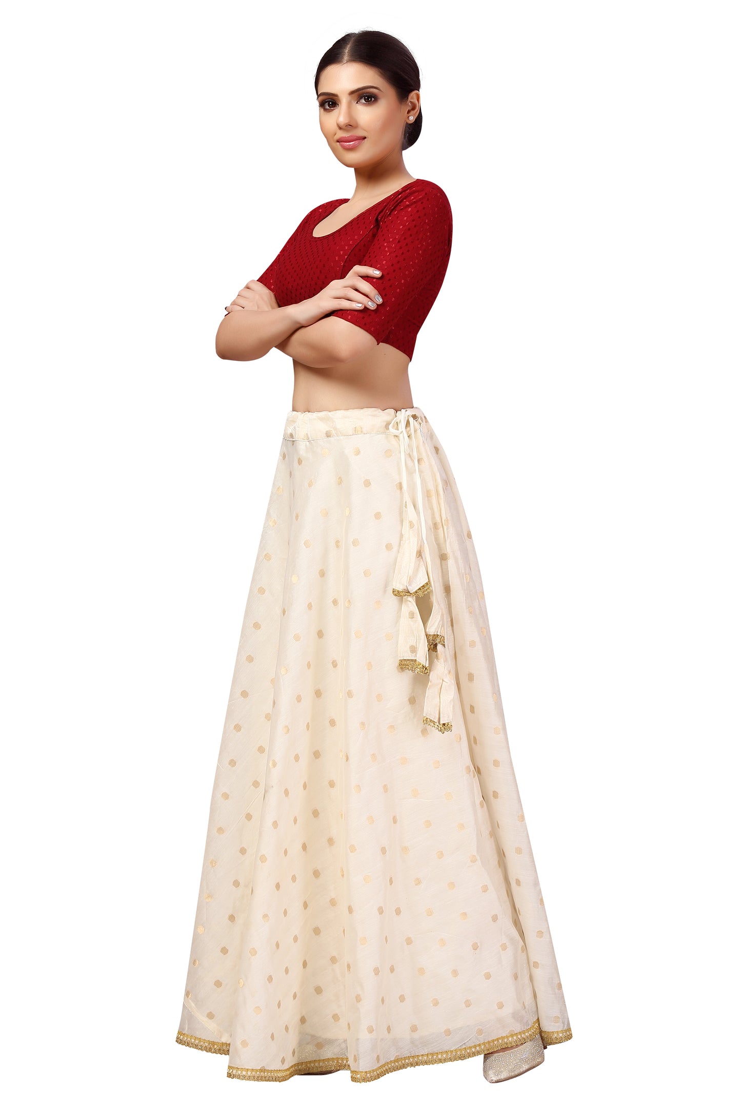 Women's Polyester Chanderi Silk Long Skirt Lehenga (2646 - Cream)