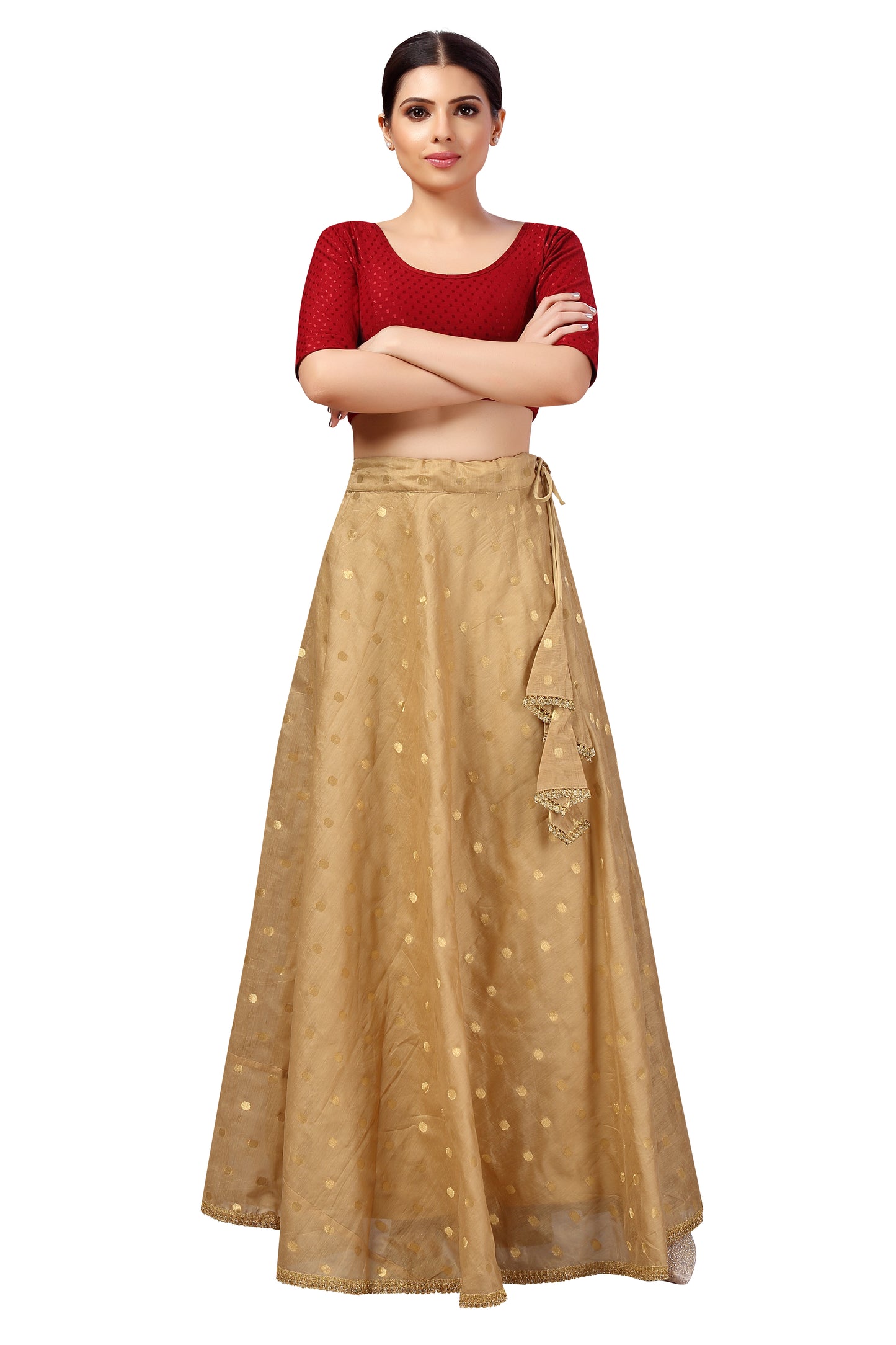 Women's Polyester Chanderi Silk Long Skirt Lehenga (2646 - Gold)