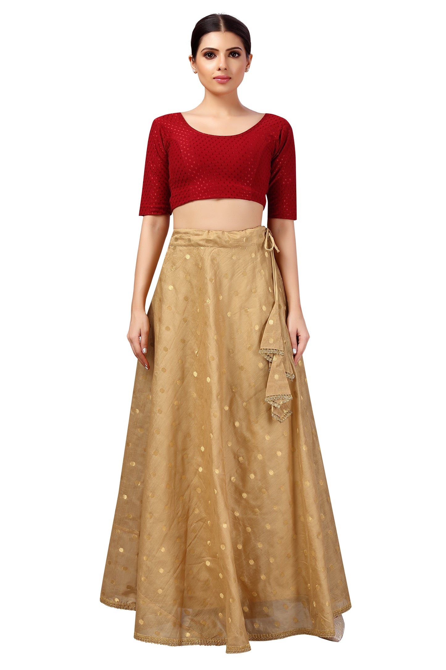 Women's Polyester Chanderi Silk Long Skirt Lehenga (2646 - Gold)