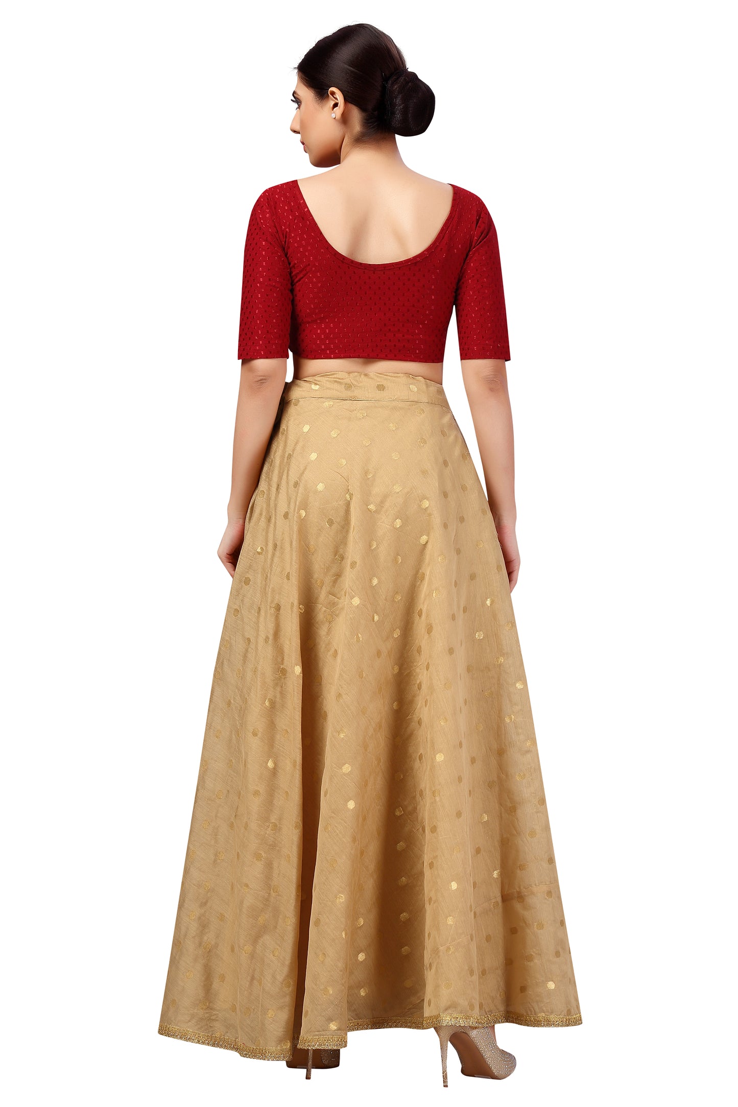 Women's Polyester Chanderi Silk Long Skirt Lehenga (2646 - Gold)