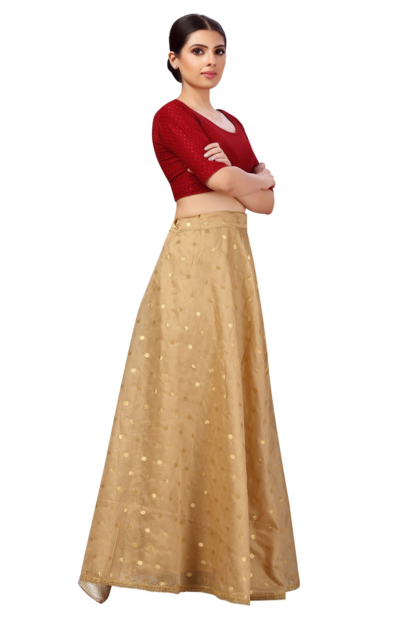 Women's Polyester Chanderi Silk Long Skirt Lehenga (2646 - Gold)