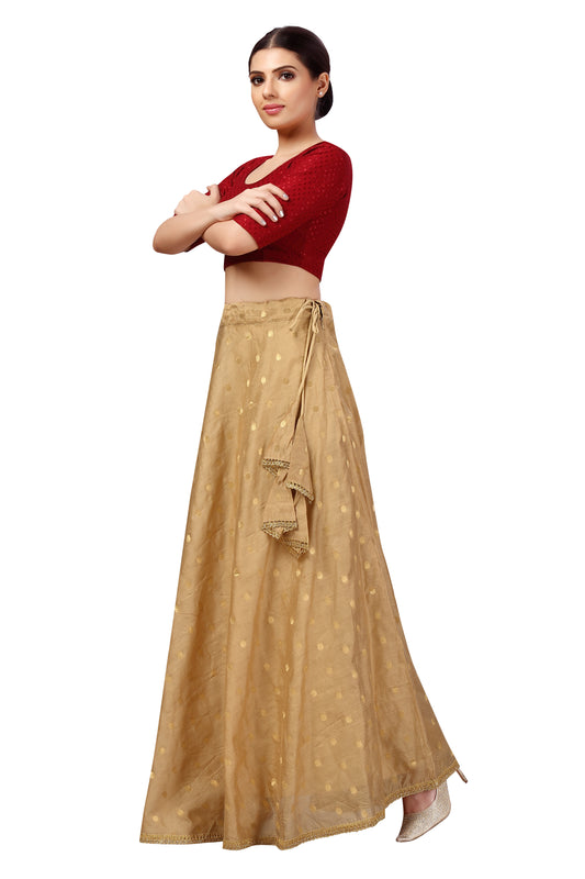 Women's Polyester Chanderi Silk Long Skirt Lehenga (2646 - Gold)