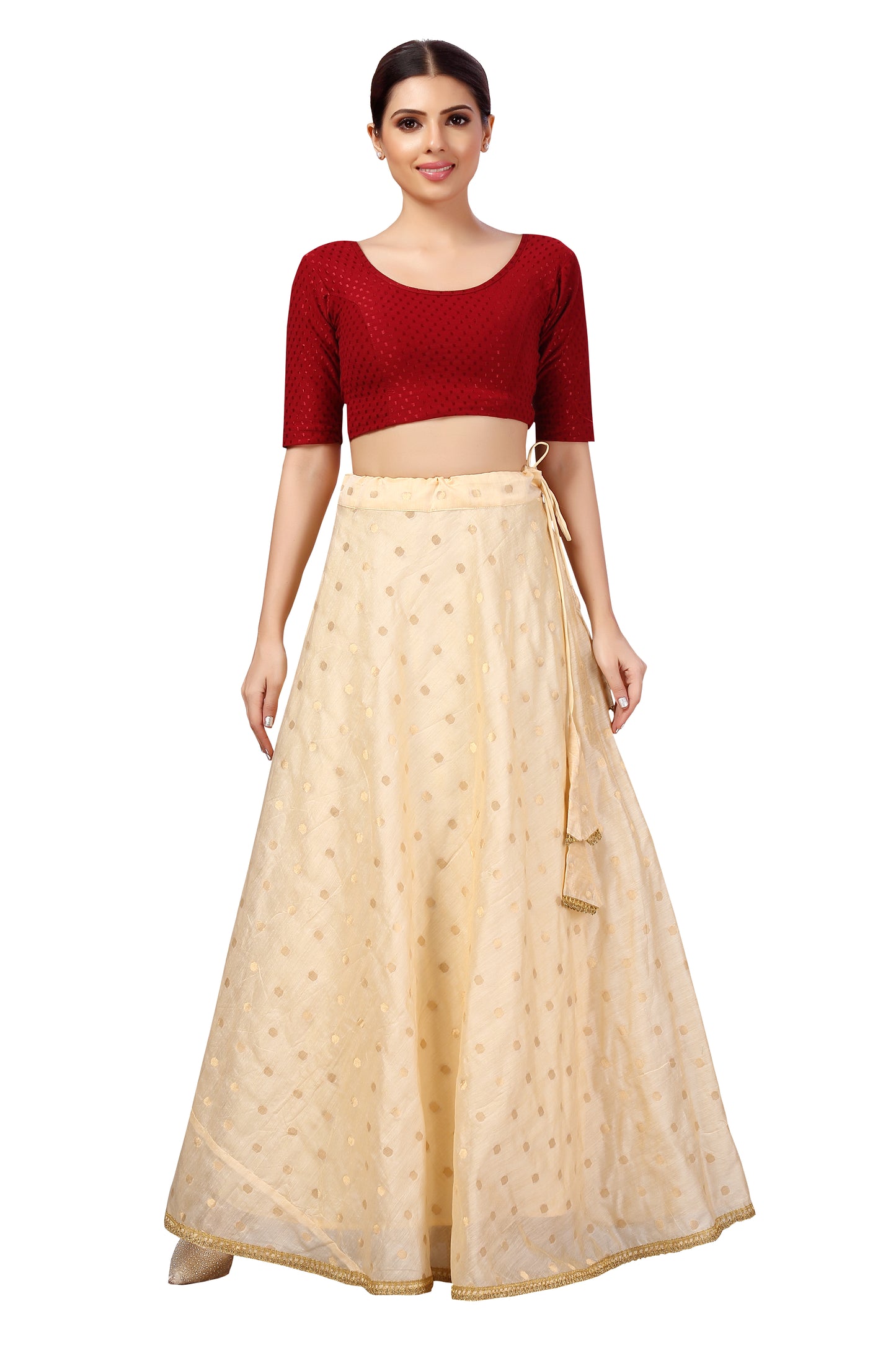 Women's Polyester Chanderi Silk Long Skirt Lehenga (2646 - Light Gold)