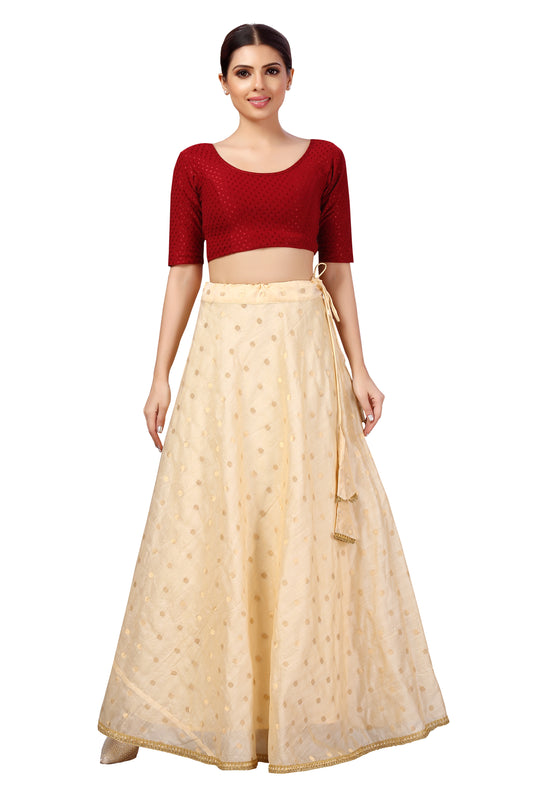 Women's Polyester Chanderi Silk Long Skirt Lehenga (2646 - Light Gold)