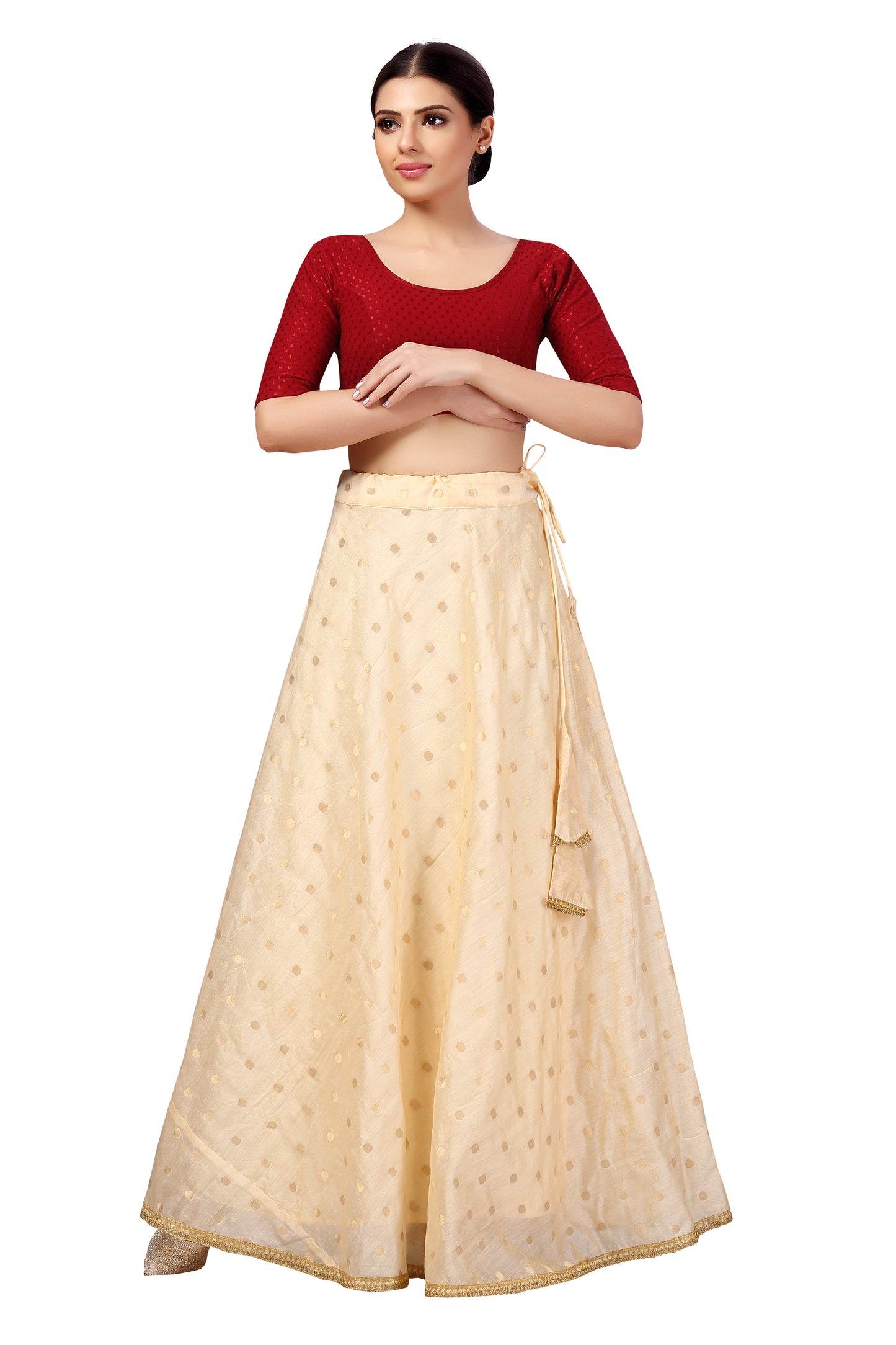 Women's Polyester Chanderi Silk Long Skirt Lehenga (2646 - Light Gold)