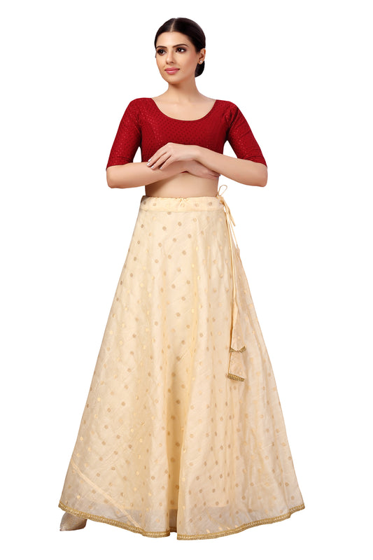 Women's Polyester Chanderi Silk Long Skirt Lehenga (2646 - Light Gold)