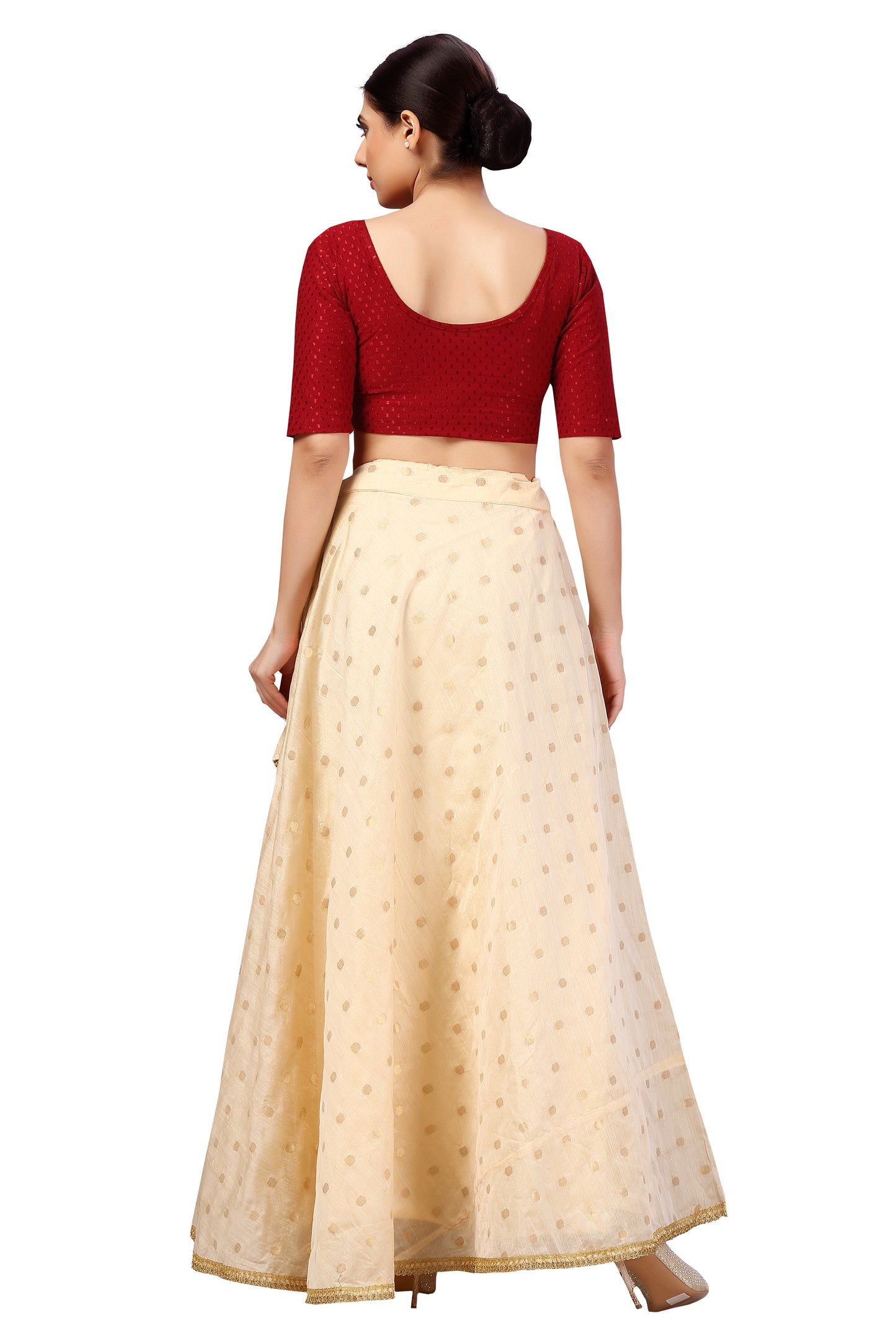 Women's Polyester Chanderi Silk Long Skirt Lehenga (2646 - Light Gold)