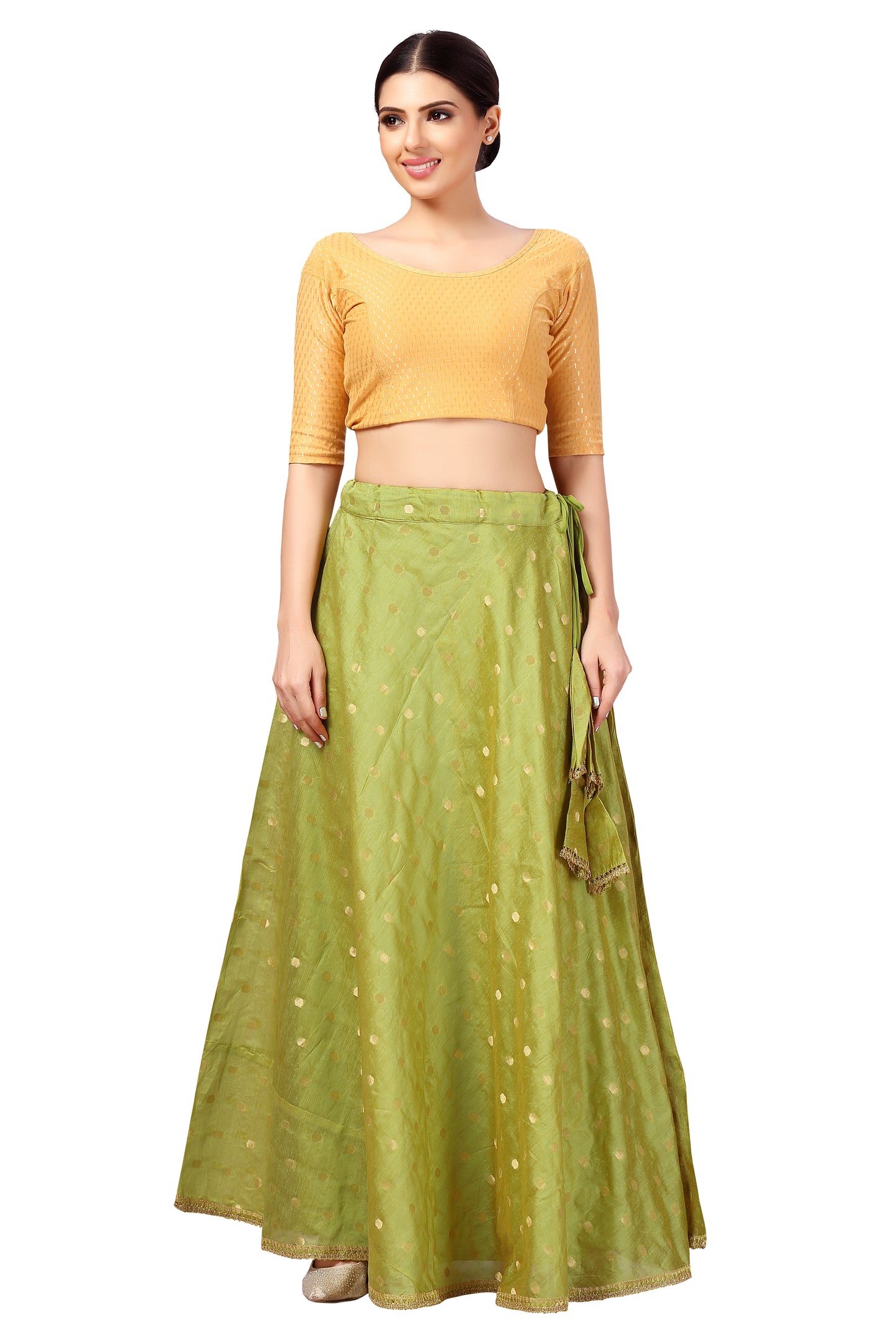 Women's Polyester Chanderi Silk Long Skirt Lehenga (2646 - Mehendi)