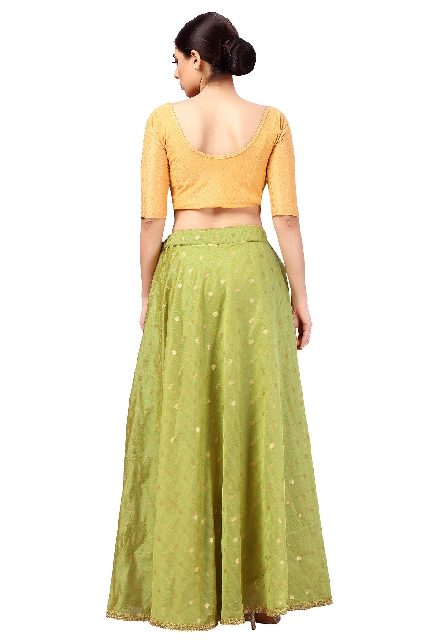 Women's Polyester Chanderi Silk Long Skirt Lehenga (2646 - Mehendi)