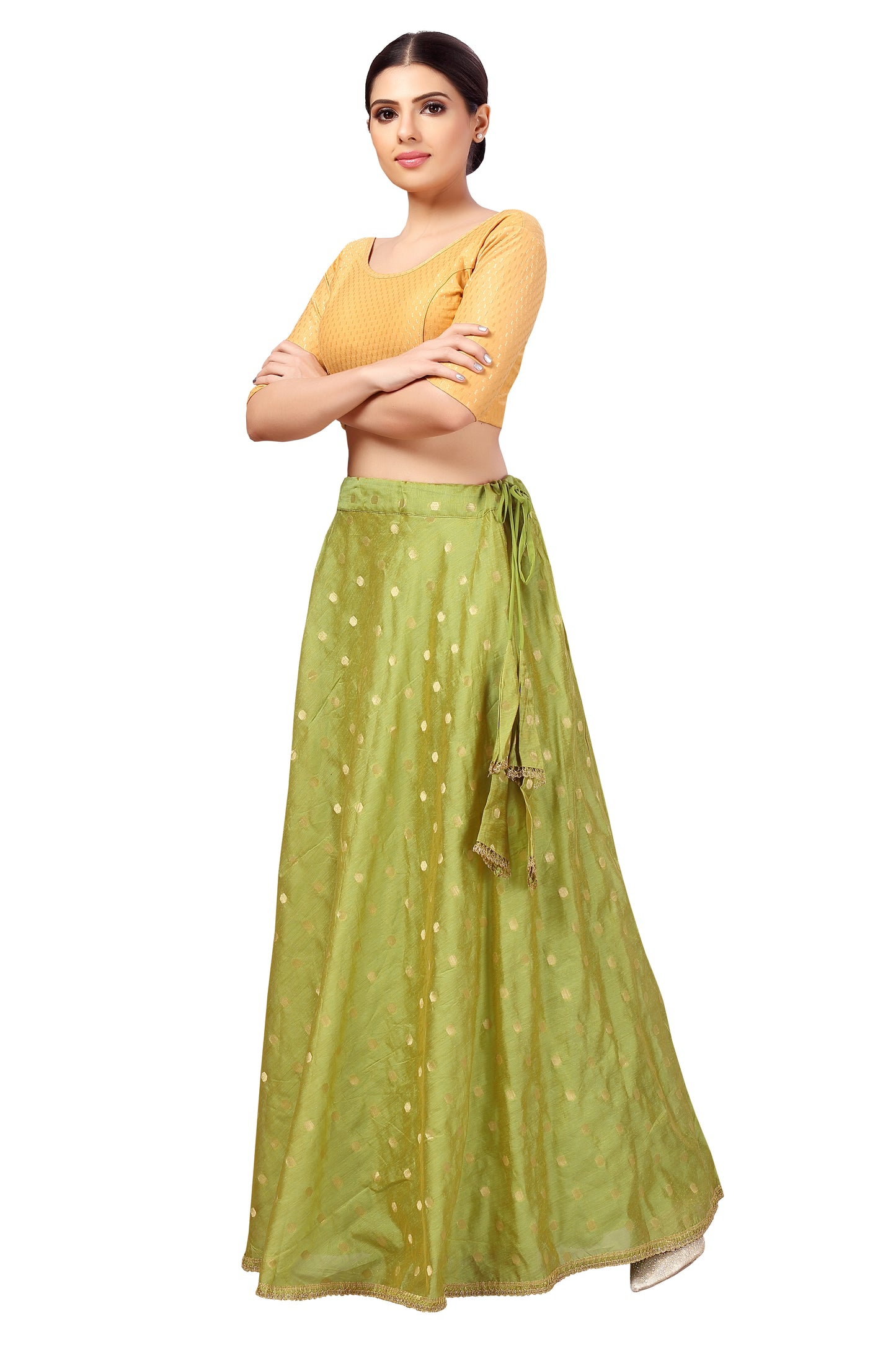 Women's Polyester Chanderi Silk Long Skirt Lehenga (2646 - Mehendi)