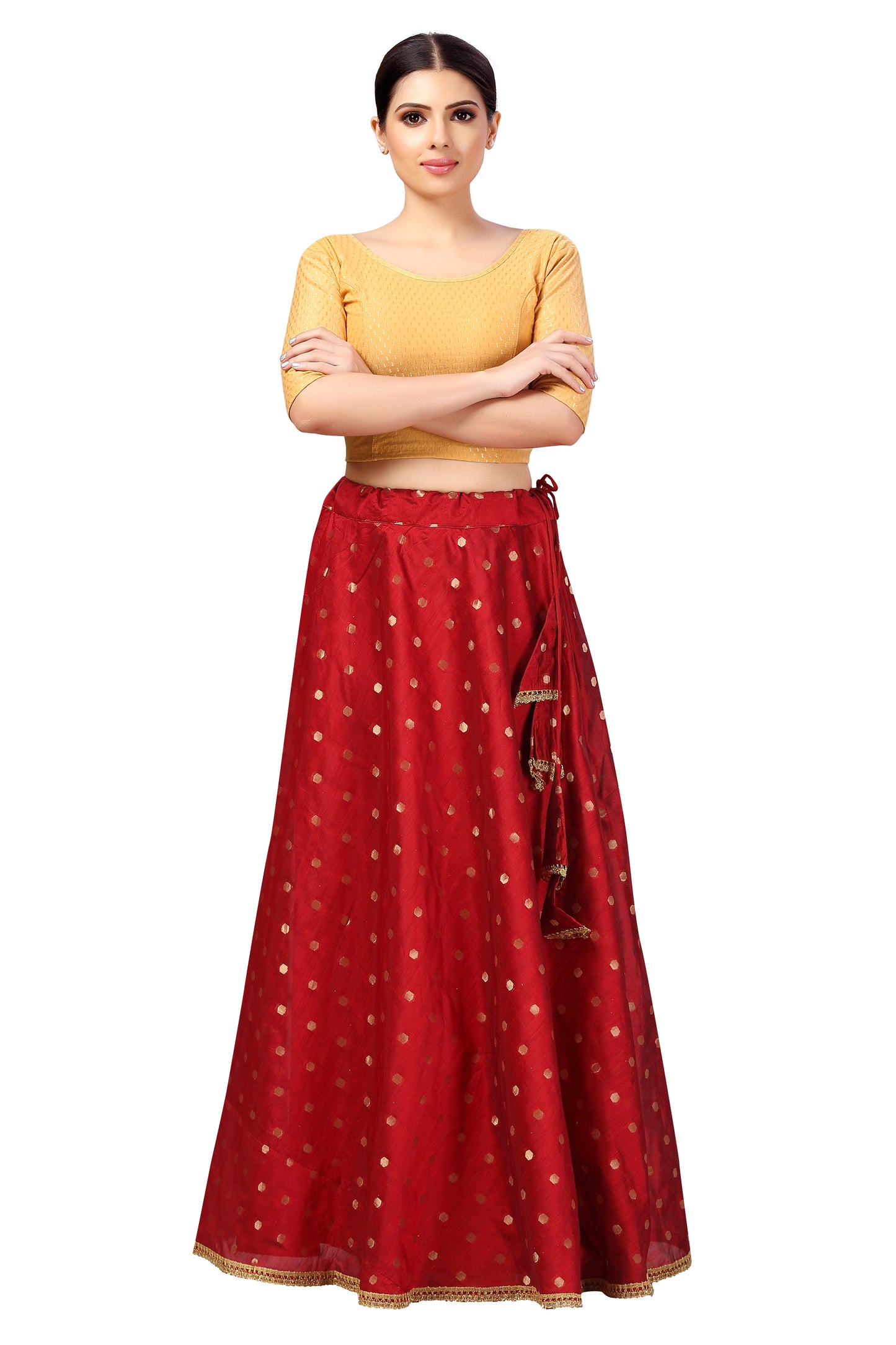 Women's Polyester Chanderi Silk Long Skirt Lehenga (2646 - Maroon)