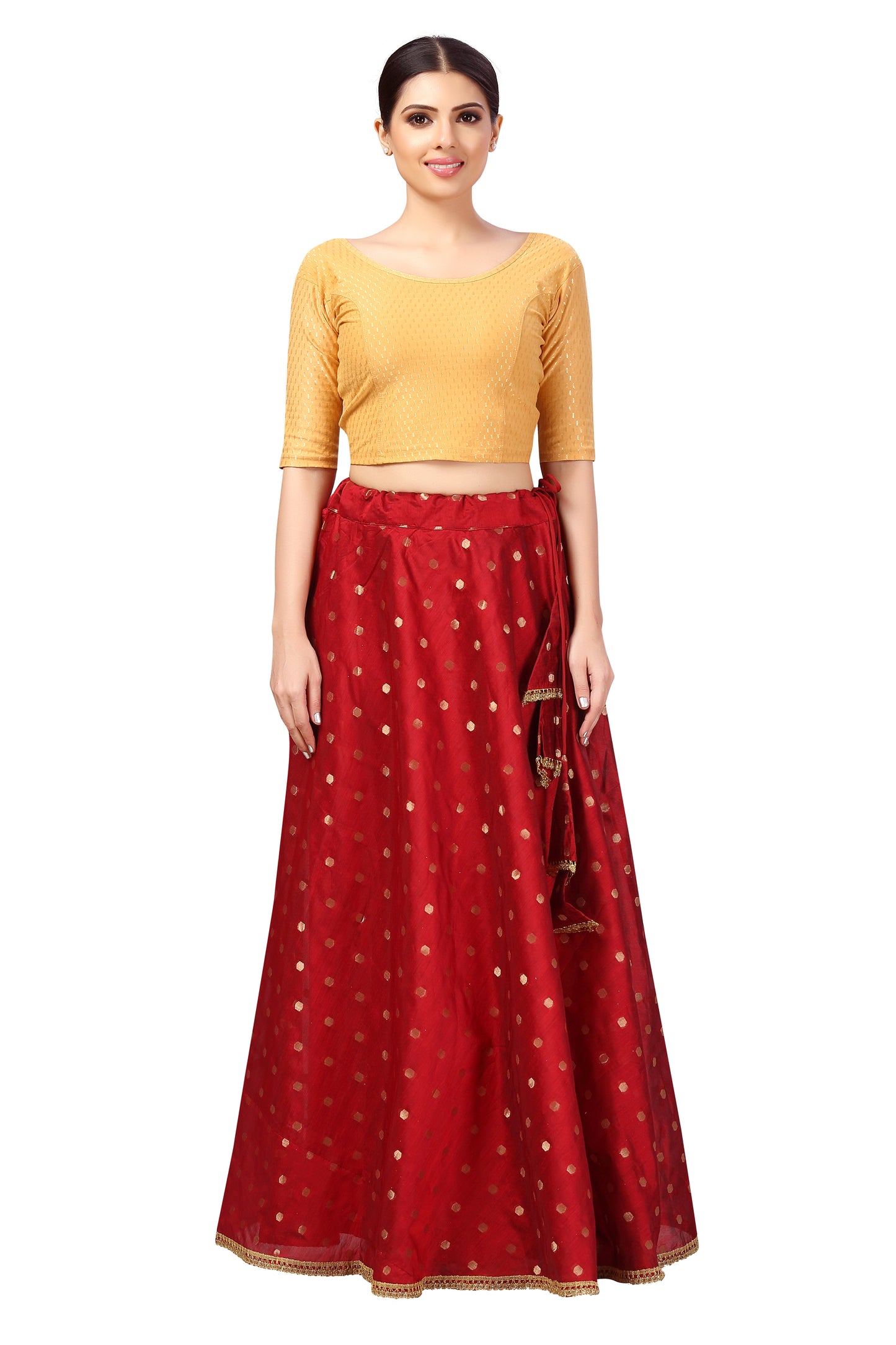 Women's Polyester Chanderi Silk Long Skirt Lehenga (2646 - Maroon)