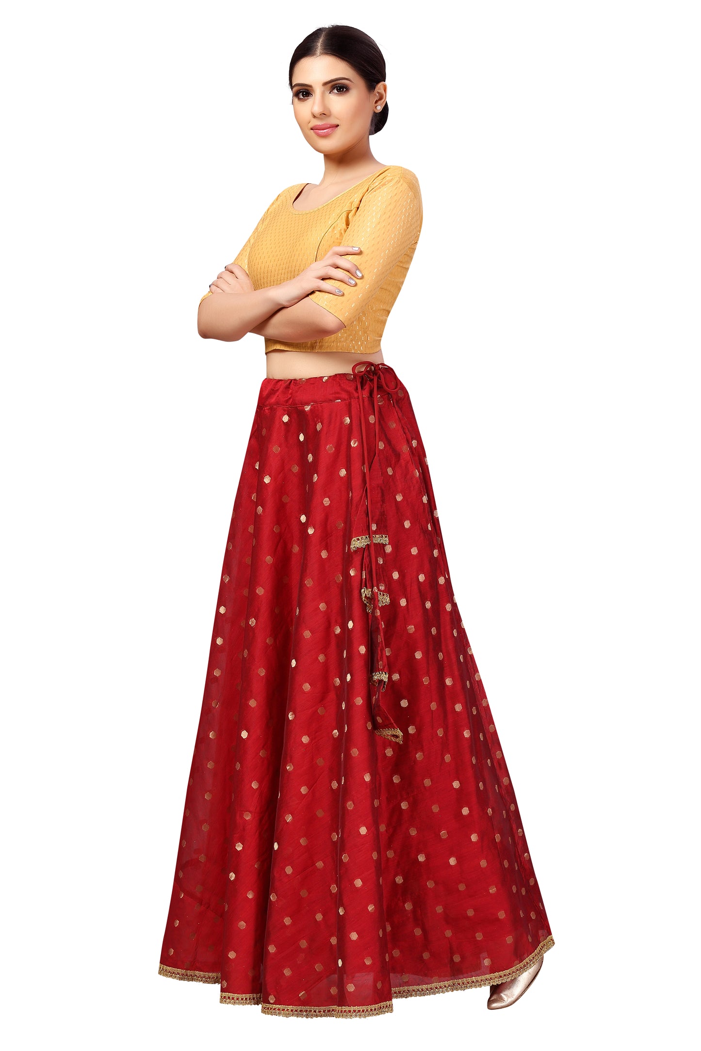 Women's Polyester Chanderi Silk Long Skirt Lehenga (2646 - Maroon)