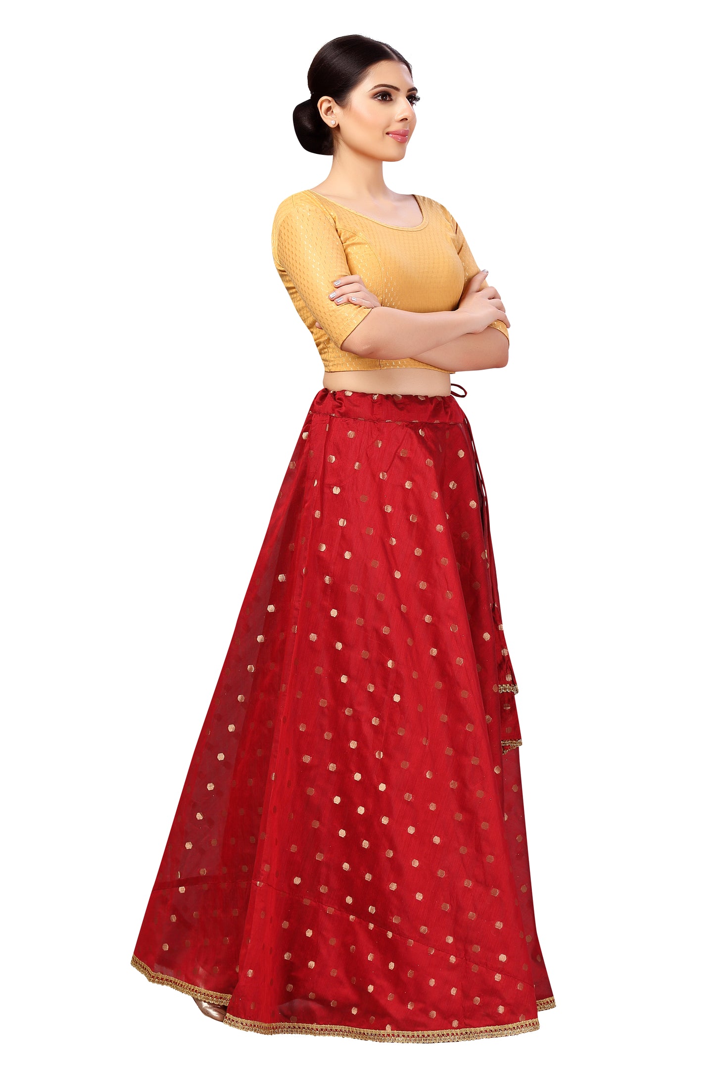 Women's Polyester Chanderi Silk Long Skirt Lehenga (2646 - Maroon)