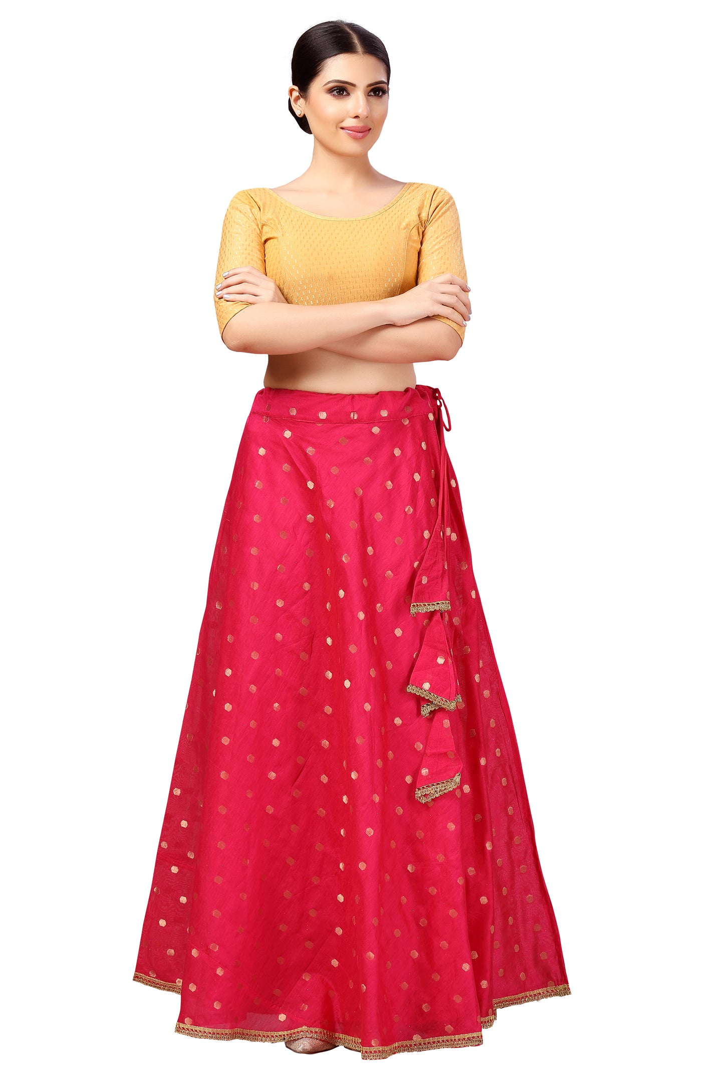 Women's Polyester Chanderi Silk Long Skirt Lehenga (2646 - Pink)