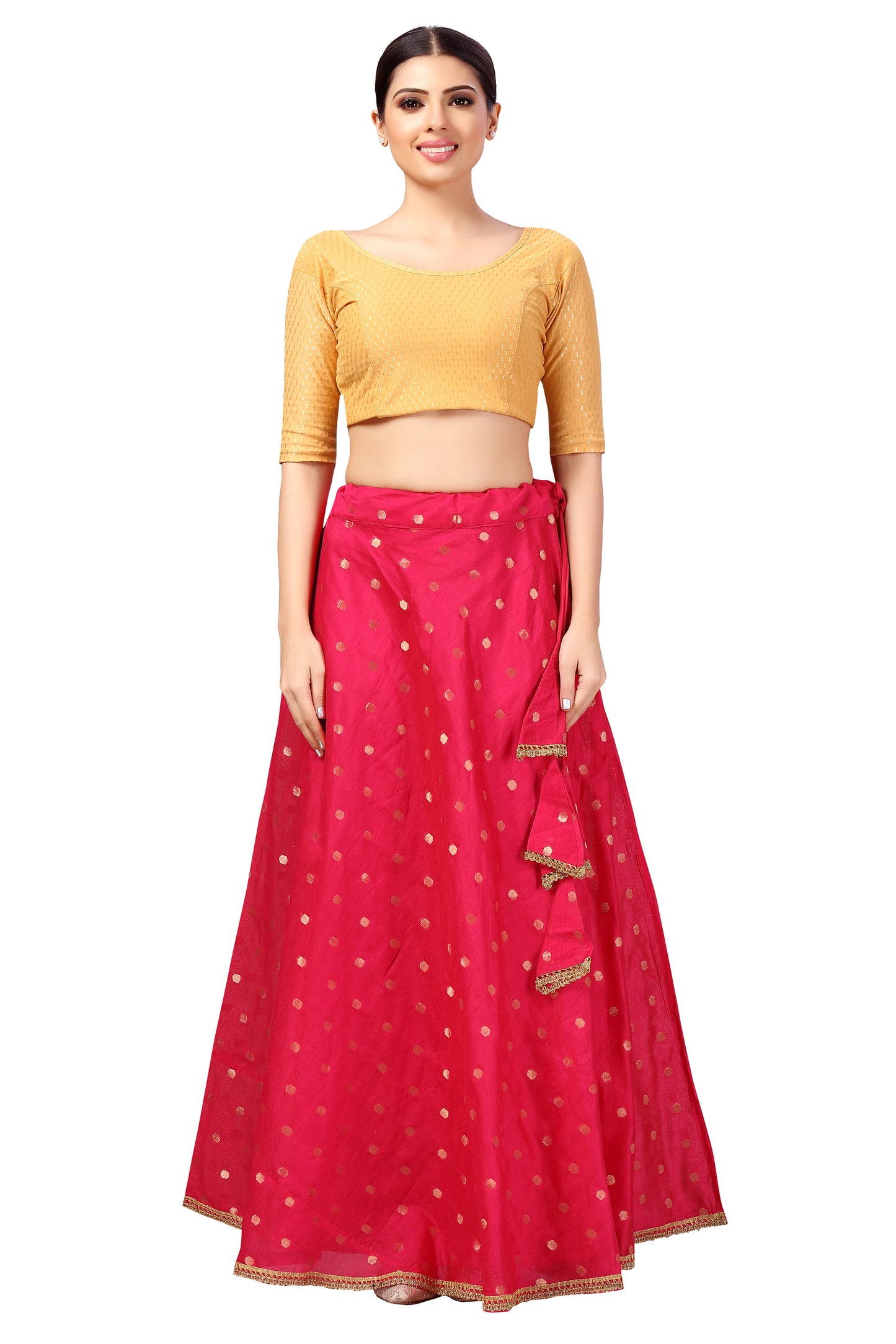 Women's Polyester Chanderi Silk Long Skirt Lehenga (2646 - Pink)