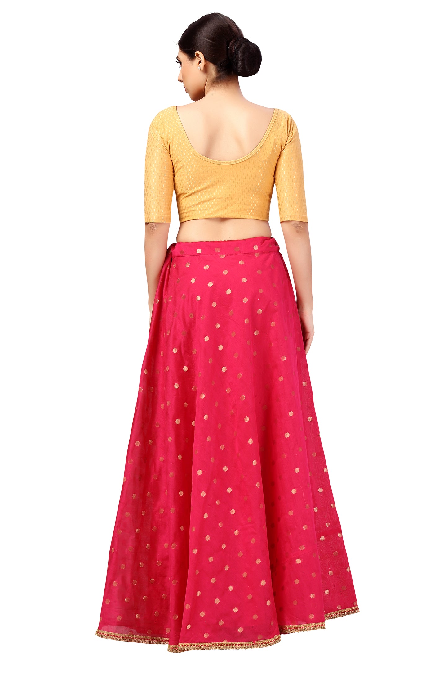 Women's Polyester Chanderi Silk Long Skirt Lehenga (2646 - Pink)